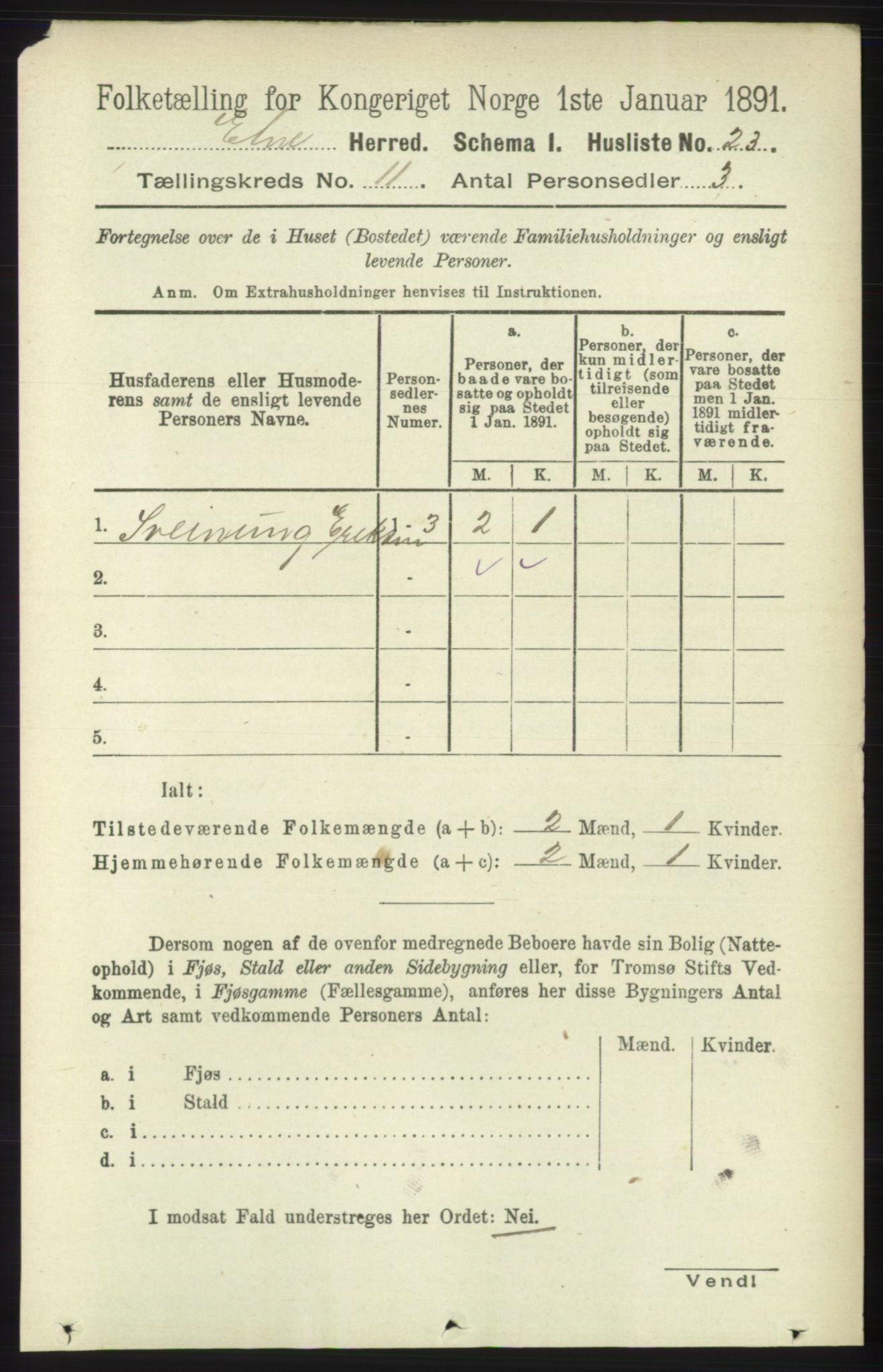 RA, 1891 census for 1211 Etne, 1891, p. 2225