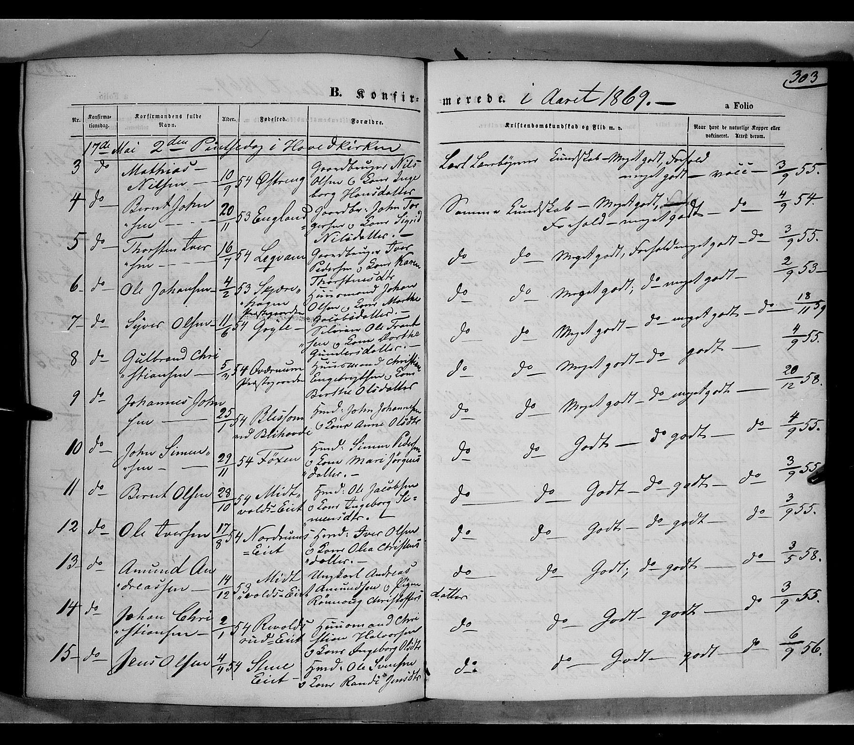 Gausdal prestekontor, SAH/PREST-090/H/Ha/Haa/L0009: Parish register (official) no. 9, 1862-1873, p. 303