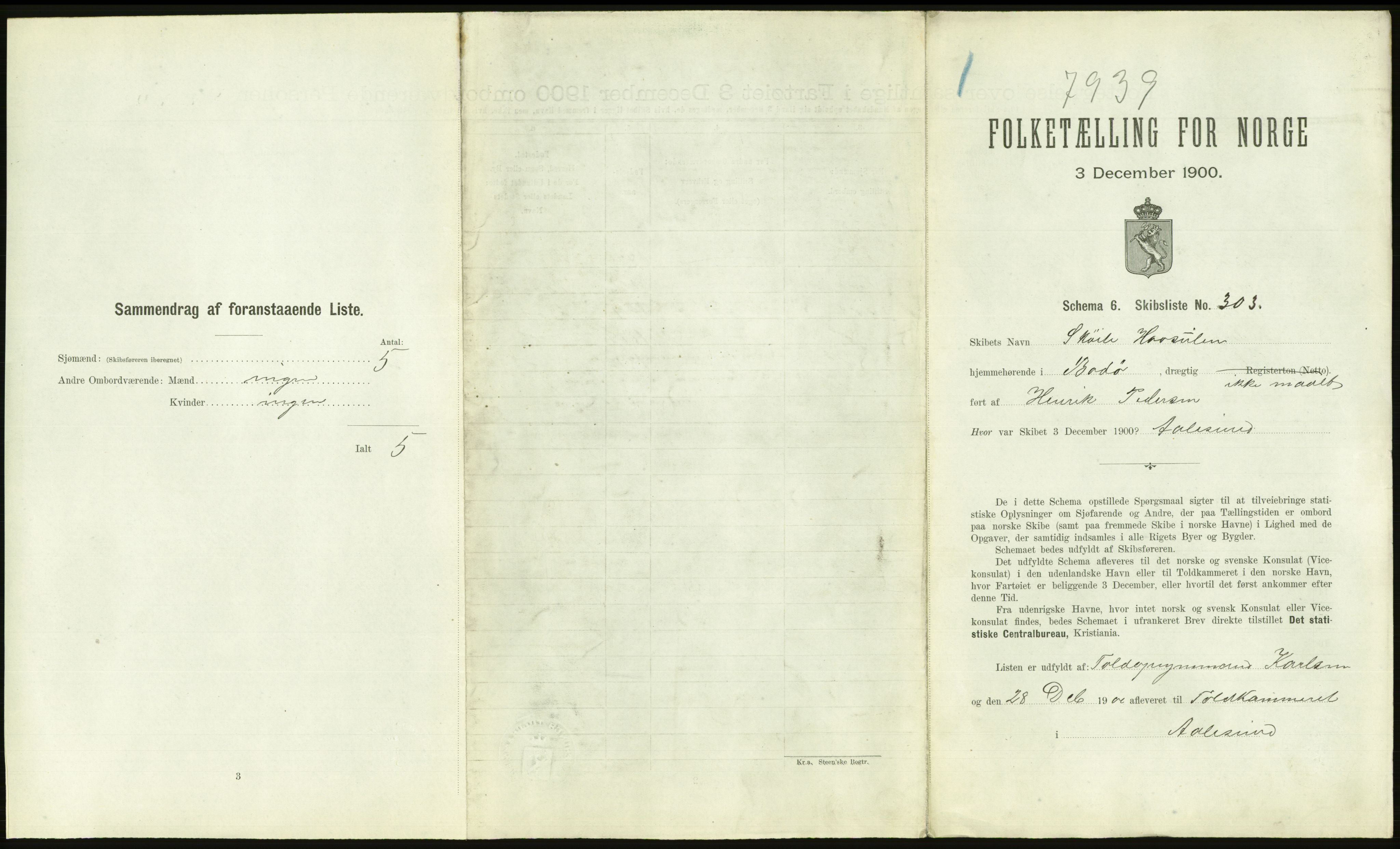 RA, 1900 Census - ship lists from ships in Norwegian harbours, harbours abroad and at sea, 1900, p. 2103