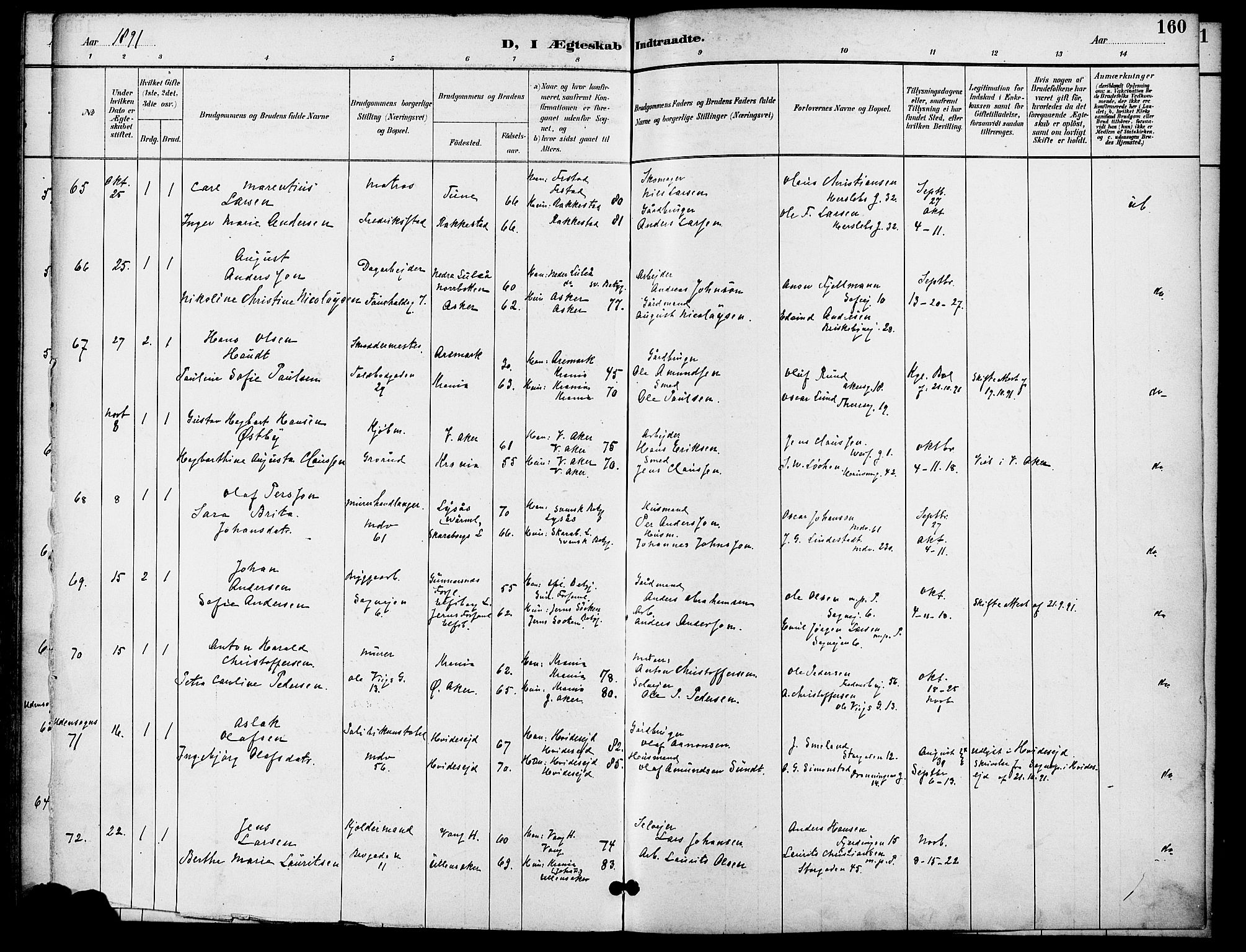 Gamle Aker prestekontor Kirkebøker, AV/SAO-A-10617a/F/L0009: Parish register (official) no. 9, 1890-1898, p. 160