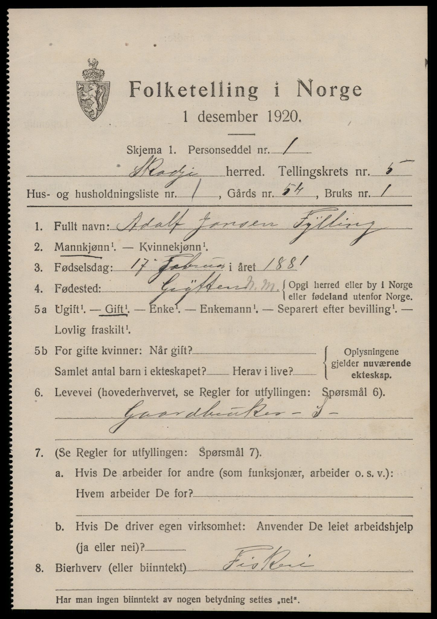 SAT, 1920 census for Skodje, 1920, p. 2297