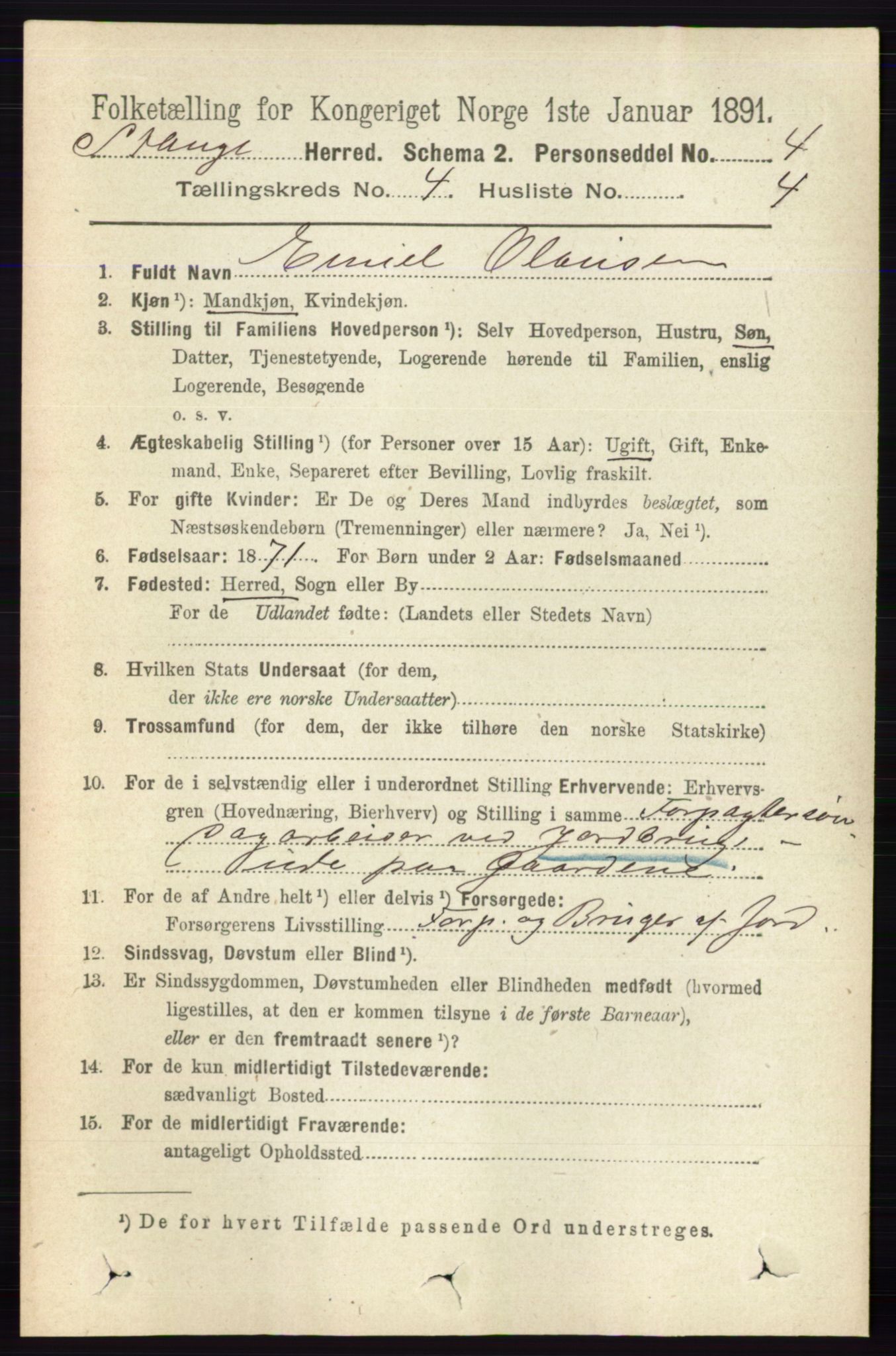 RA, 1891 census for 0417 Stange, 1891, p. 2364