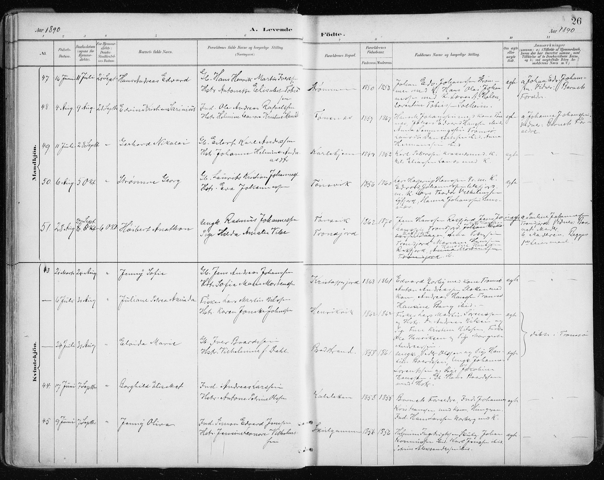 Tromsøysund sokneprestkontor, SATØ/S-1304/G/Ga/L0005kirke: Parish register (official) no. 5, 1888-1896, p. 26