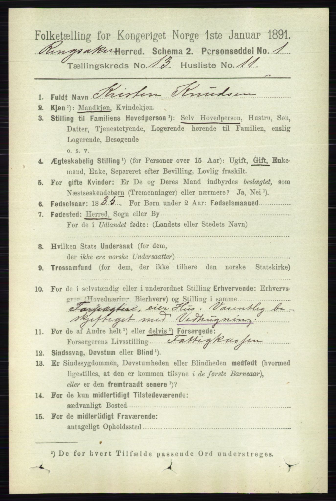 RA, 1891 census for 0412 Ringsaker, 1891, p. 7267