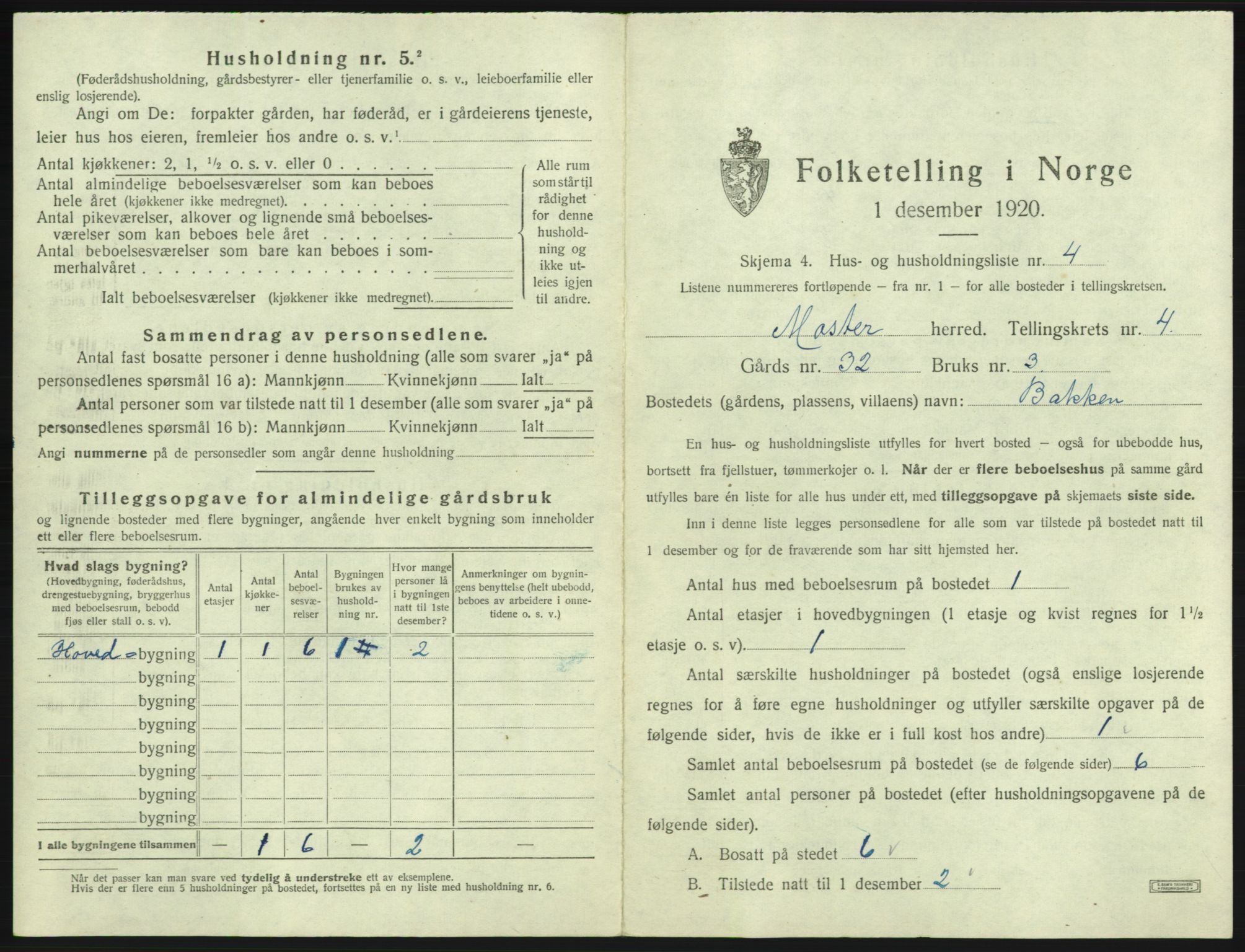 SAB, 1920 census for Moster, 1920, p. 187