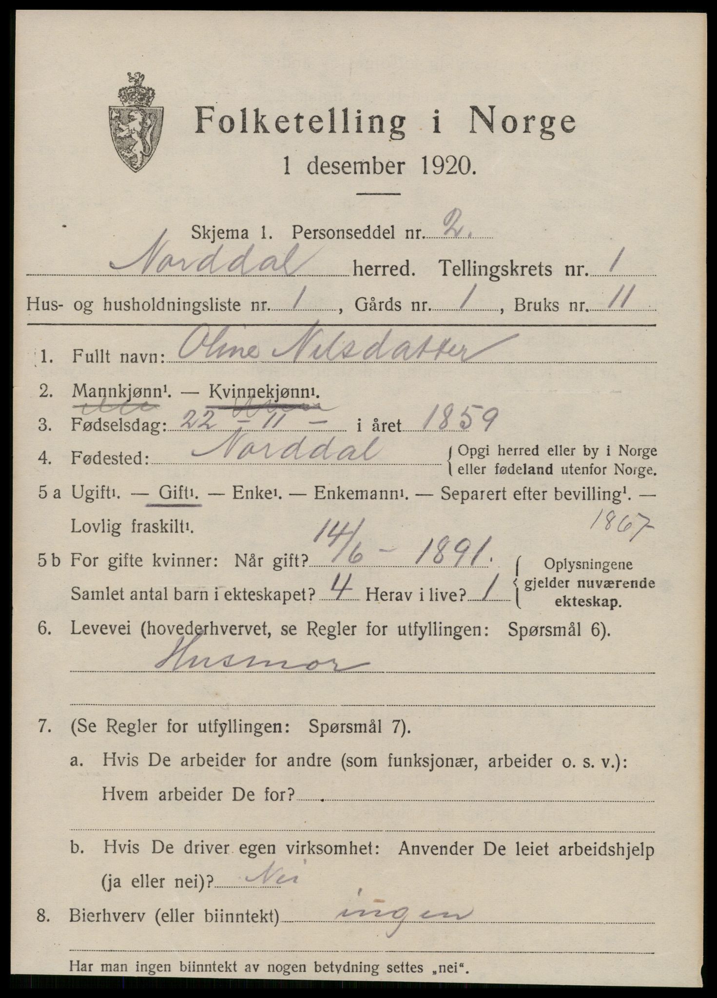 SAT, 1920 census for Norddal, 1920, p. 915