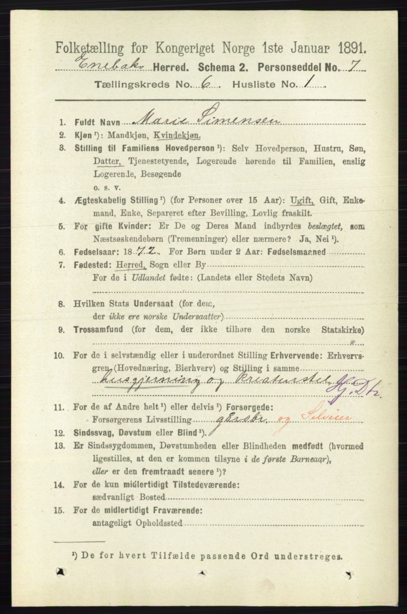 RA, 1891 census for 0229 Enebakk, 1891, p. 2904