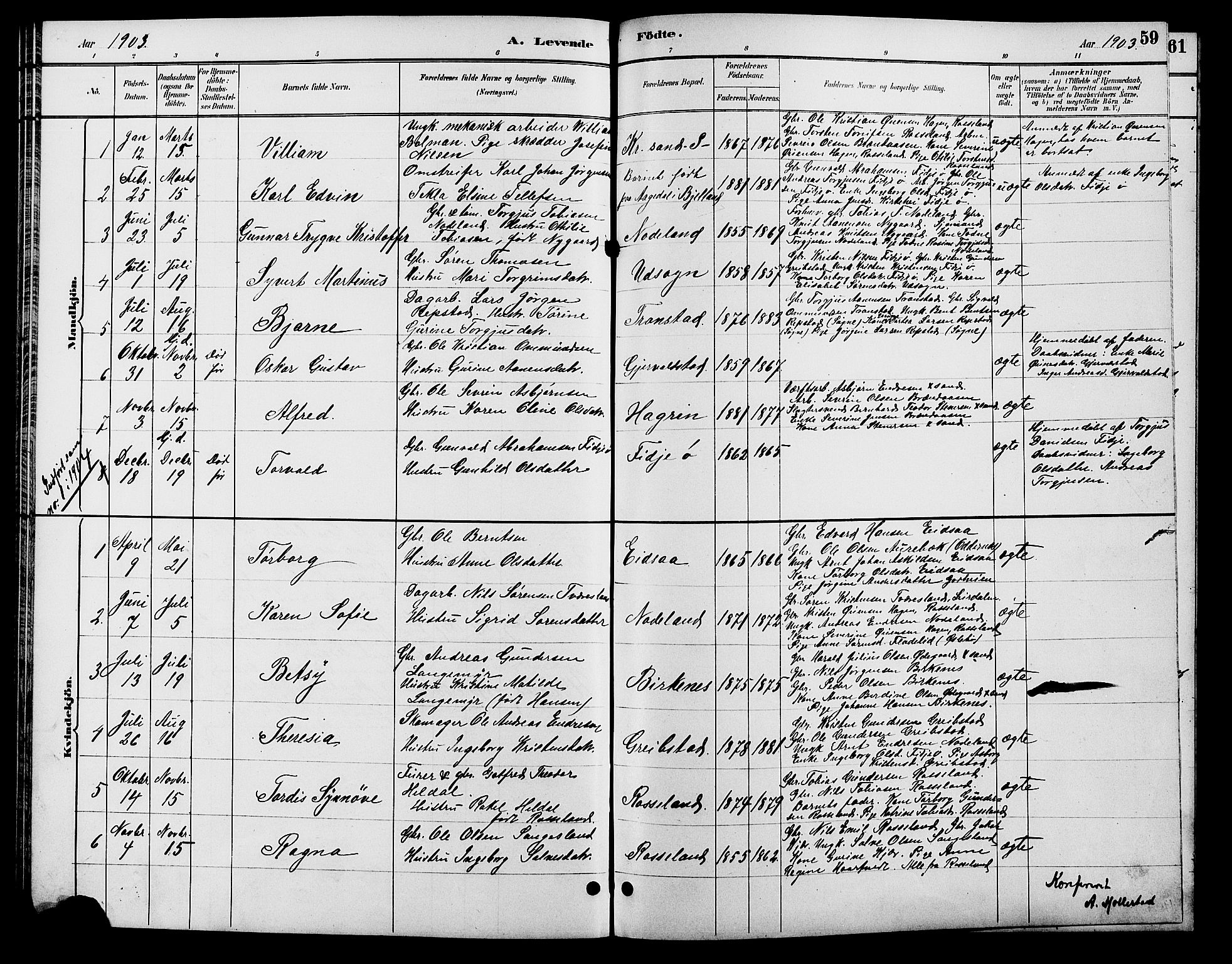 Søgne sokneprestkontor, SAK/1111-0037/F/Fb/Fba/L0004: Parish register (copy) no. B 4, 1888-1903, p. 59