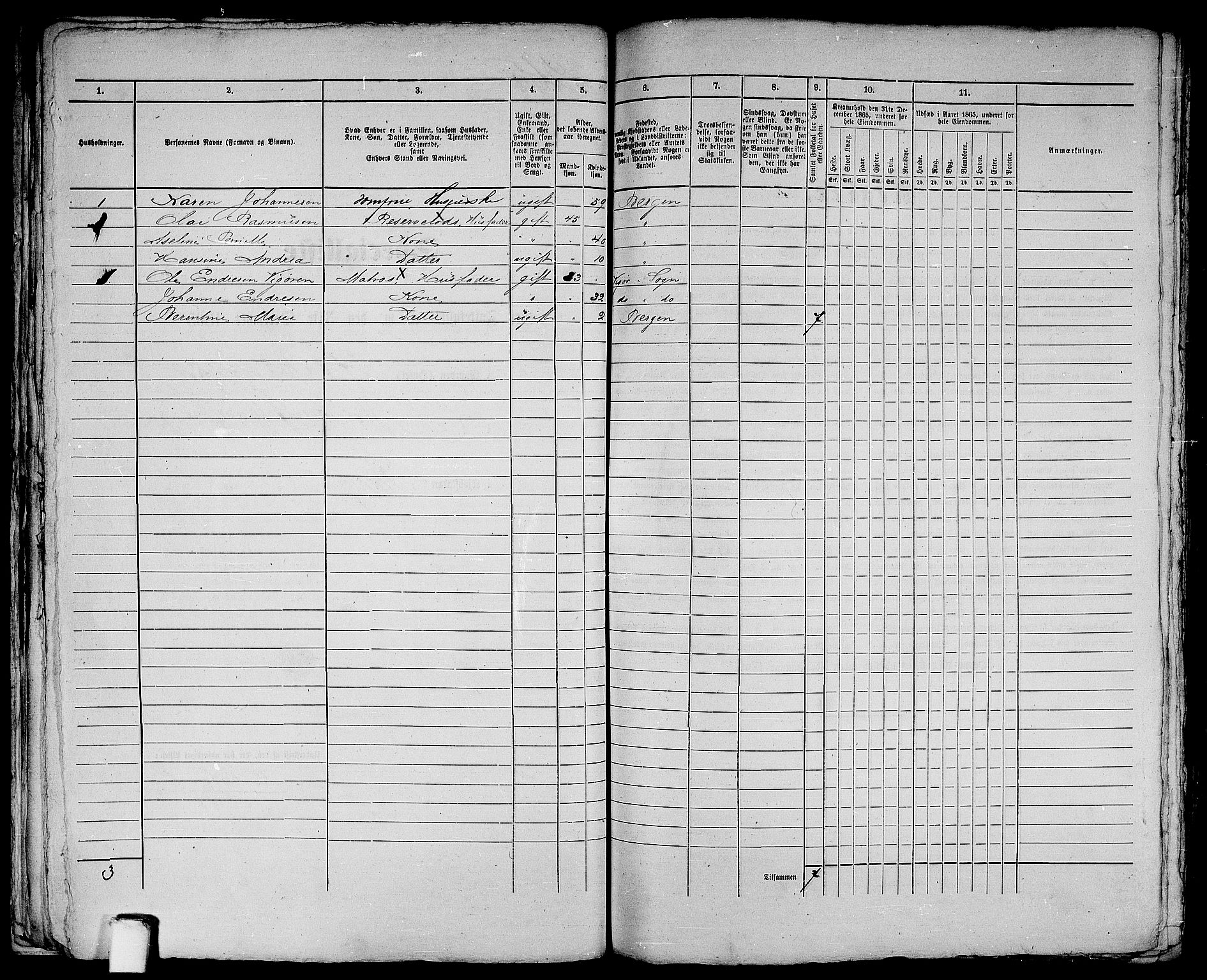 RA, 1865 census for Bergen, 1865, p. 582