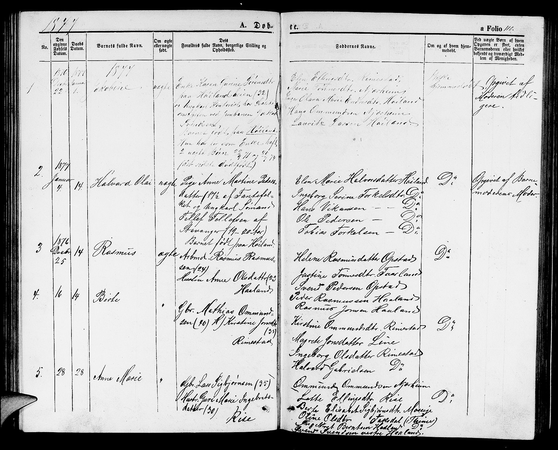 Hå sokneprestkontor, AV/SAST-A-101801/001/30BB/L0001: Parish register (copy) no. B 1, 1854-1883, p. 110