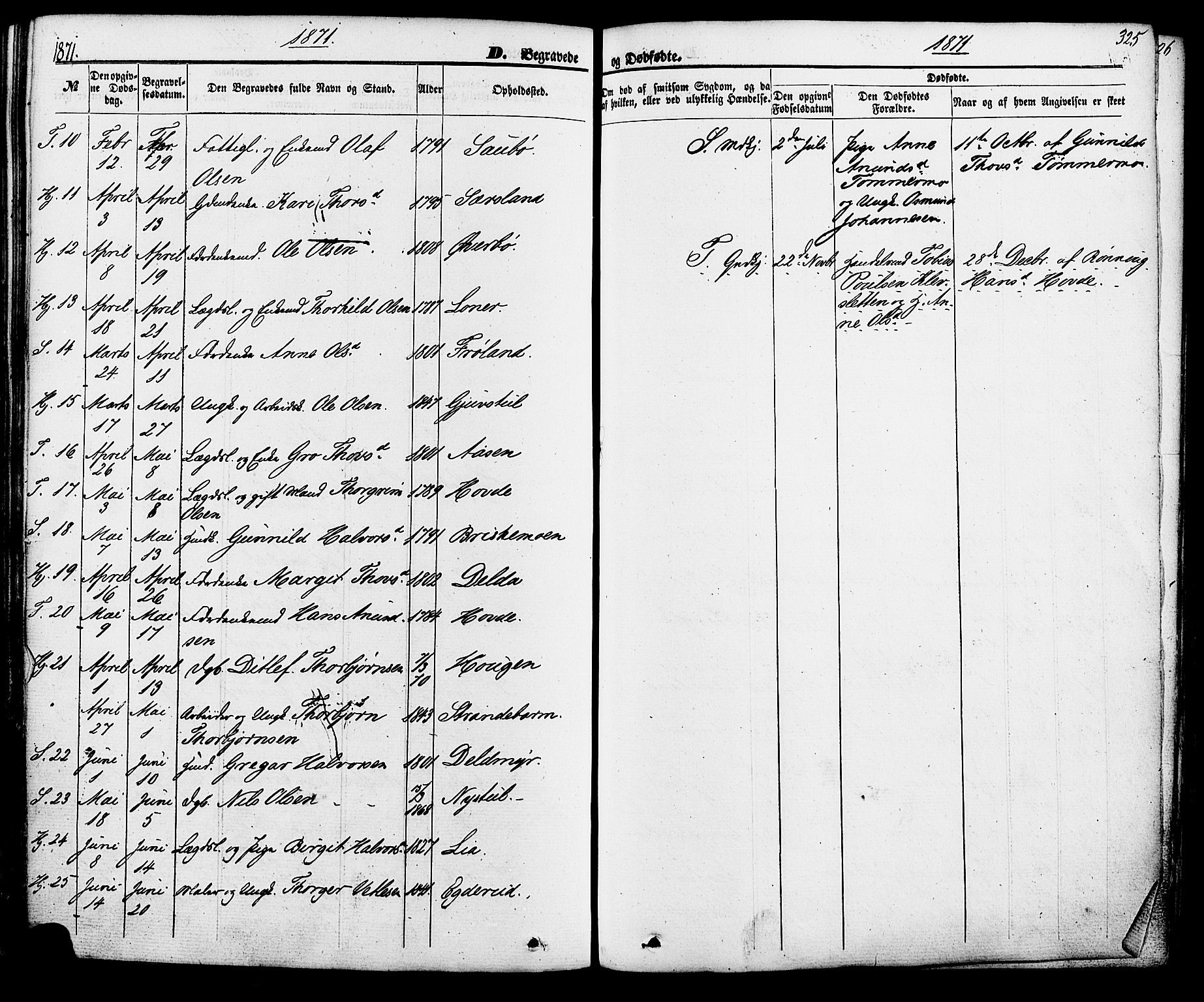 Hjartdal kirkebøker, SAKO/A-270/F/Fa/L0009: Parish register (official) no. I 9, 1860-1879, p. 325