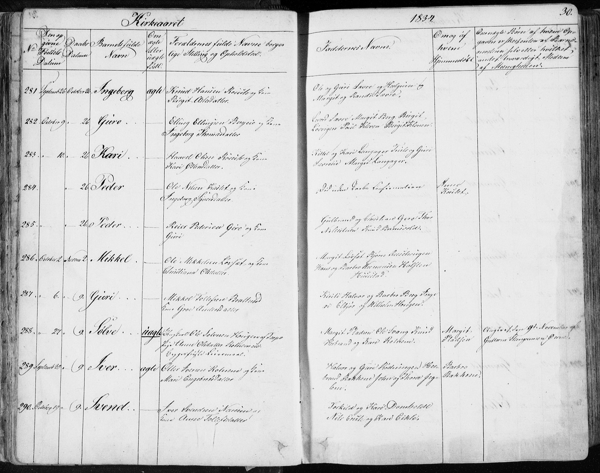 Nes kirkebøker, AV/SAKO-A-236/F/Fa/L0009: Parish register (official) no. 9, 1834-1863, p. 30