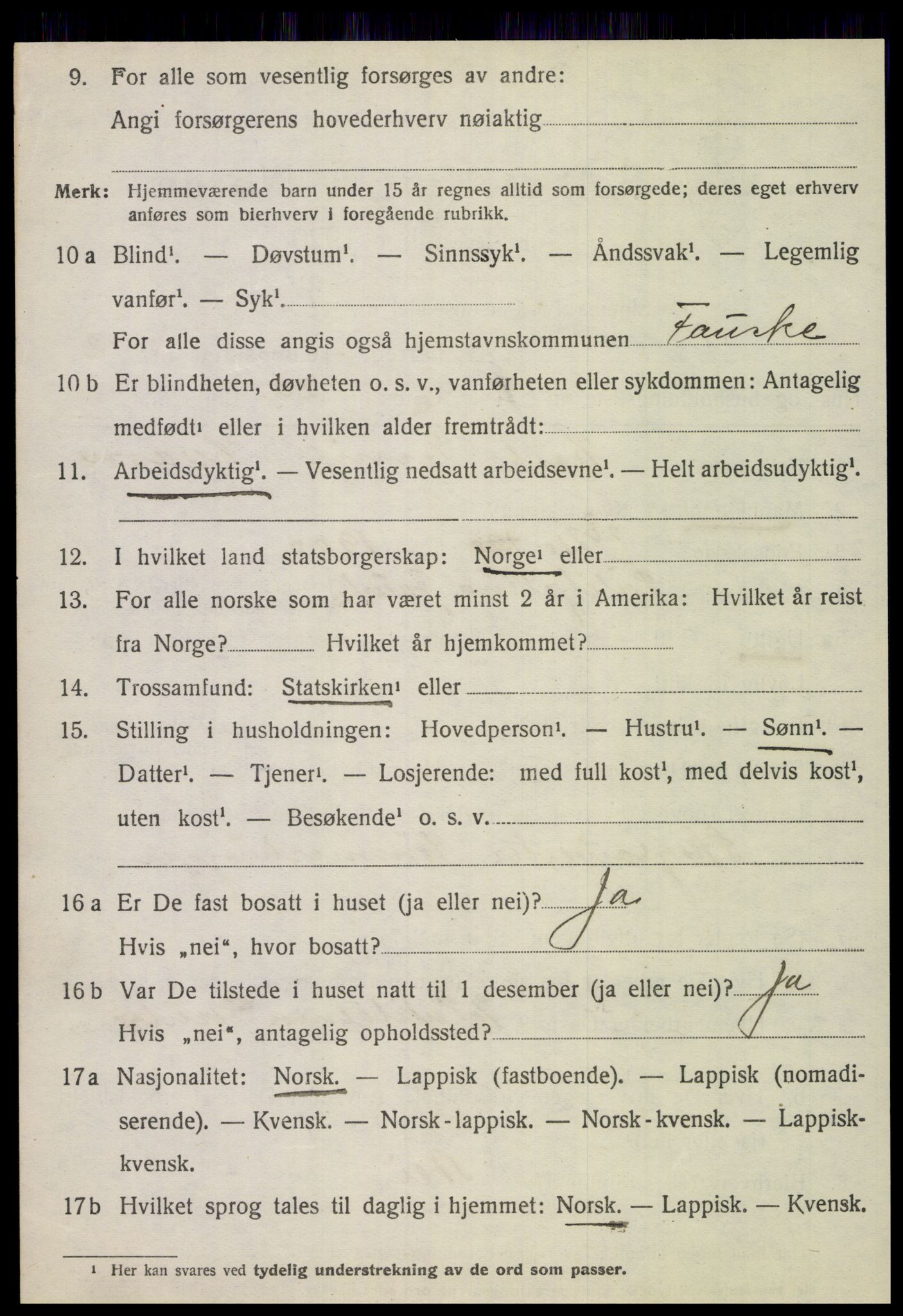 SAT, 1920 census for Fauske, 1920, p. 2905