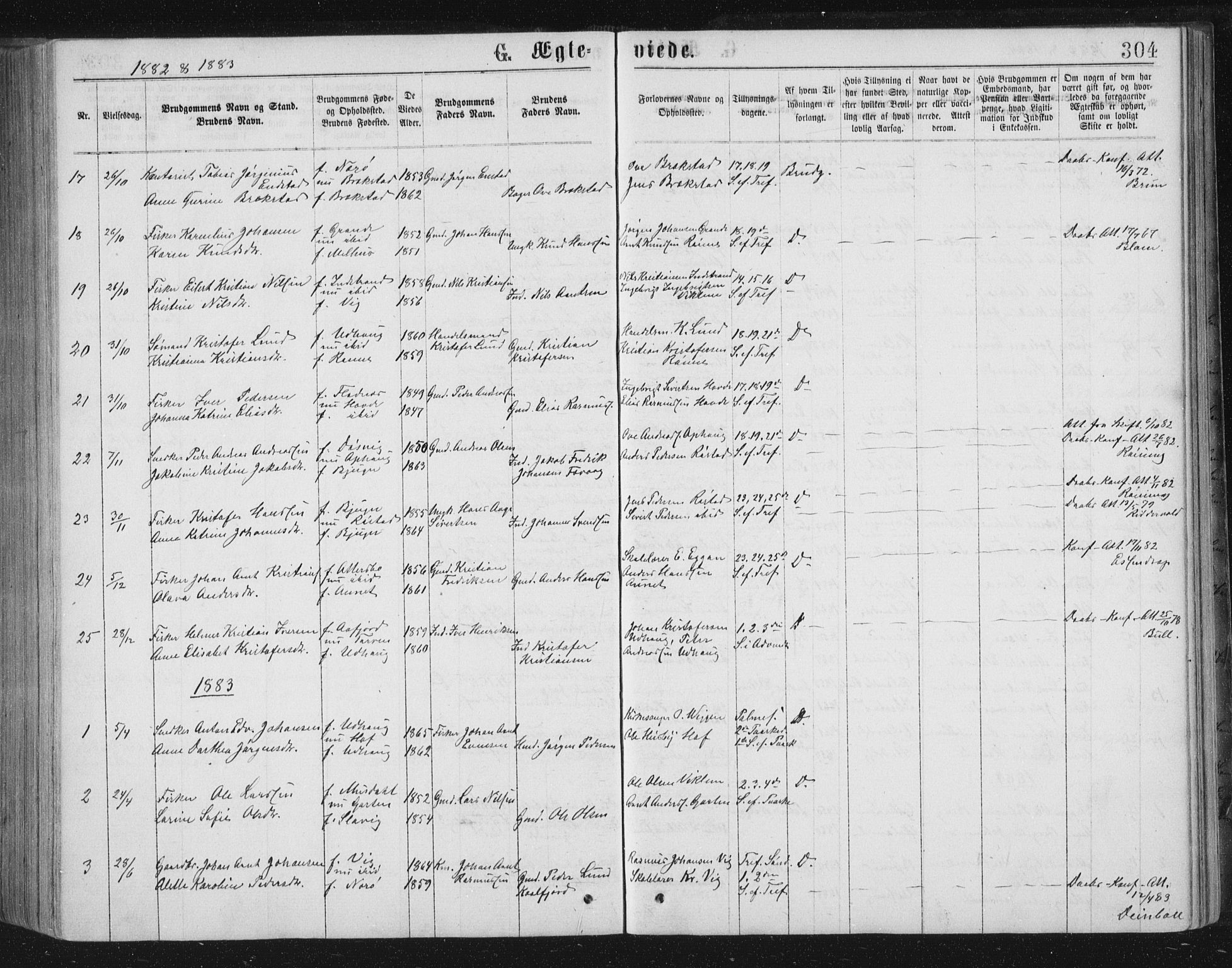 Ministerialprotokoller, klokkerbøker og fødselsregistre - Sør-Trøndelag, SAT/A-1456/659/L0745: Parish register (copy) no. 659C02, 1869-1892, p. 304