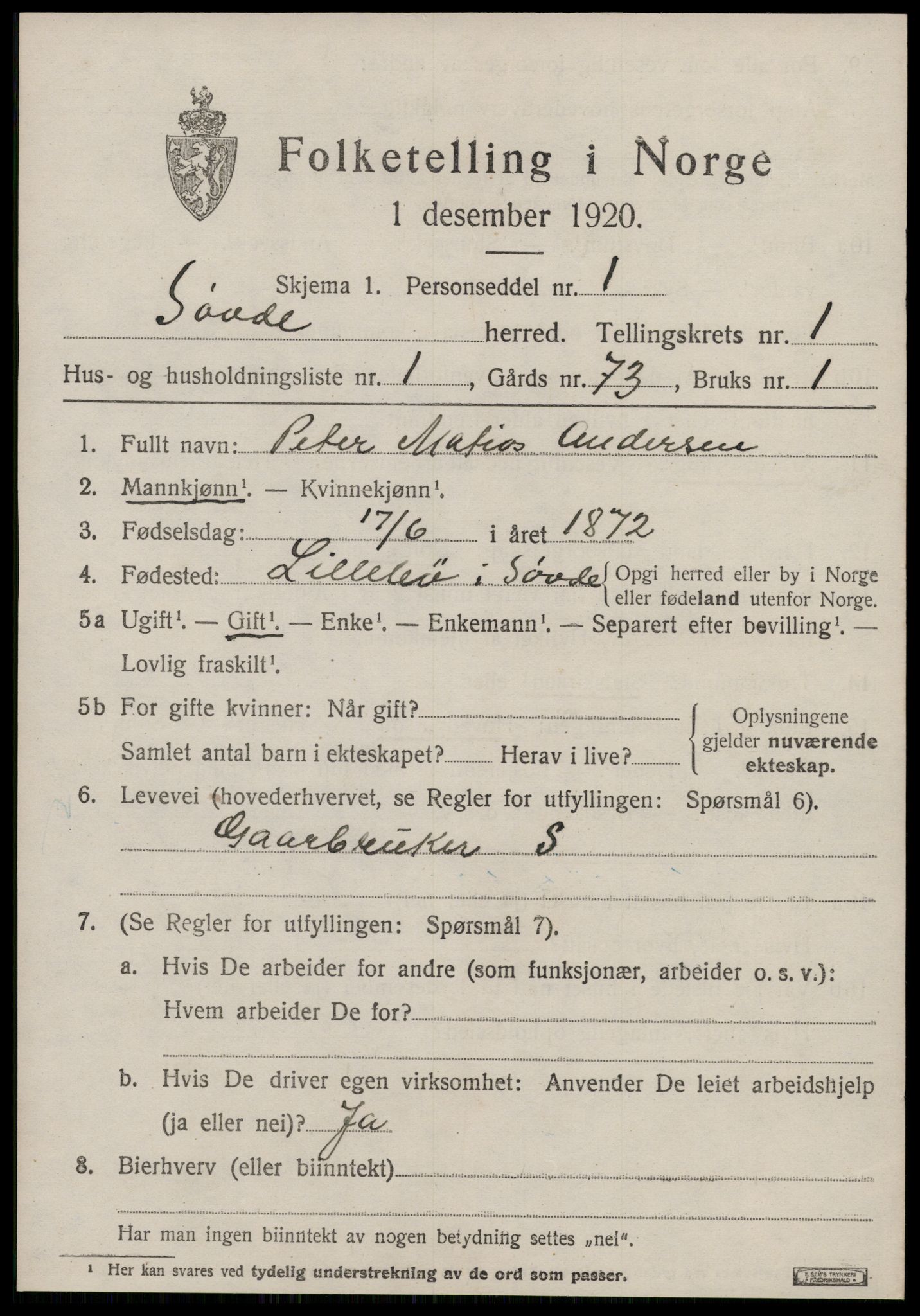 SAT, 1920 census for Syvde, 1920, p. 420