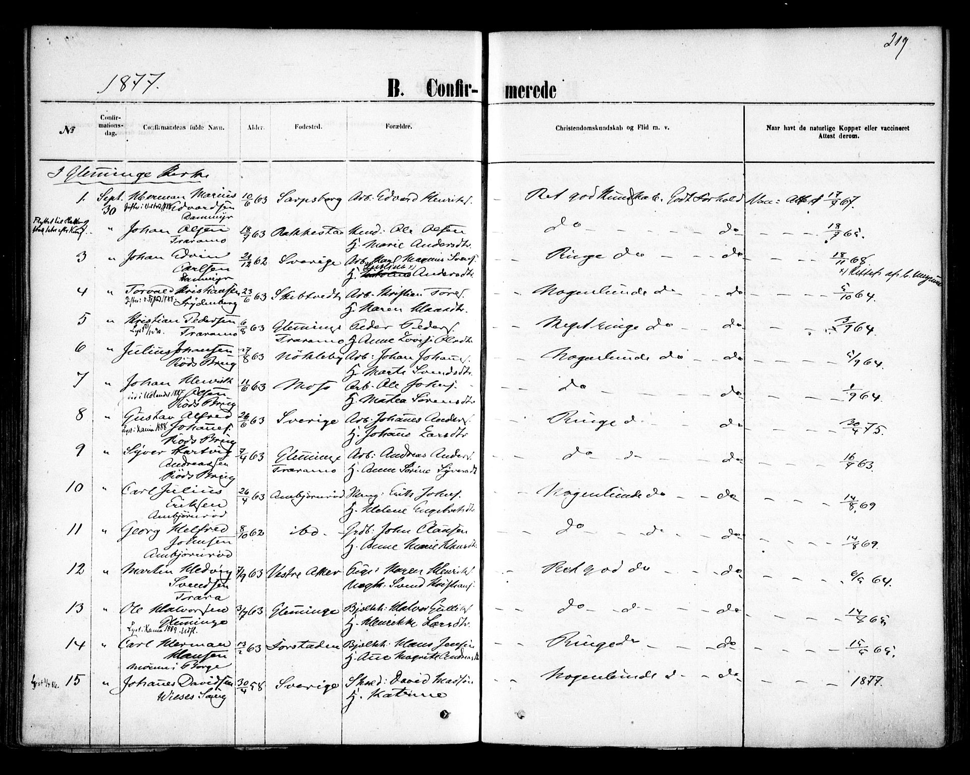 Glemmen prestekontor Kirkebøker, SAO/A-10908/F/Fa/L0009: Parish register (official) no. 9, 1871-1878, p. 219