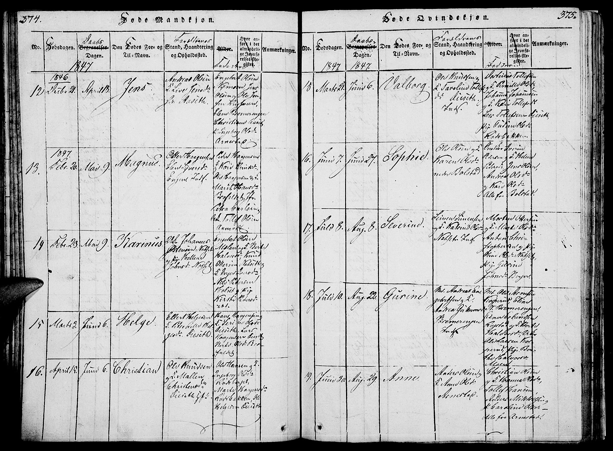 Åmot prestekontor, Hedmark, SAH/PREST-056/H/Ha/Hab/L0001: Parish register (copy) no. 1, 1815-1847, p. 374-375