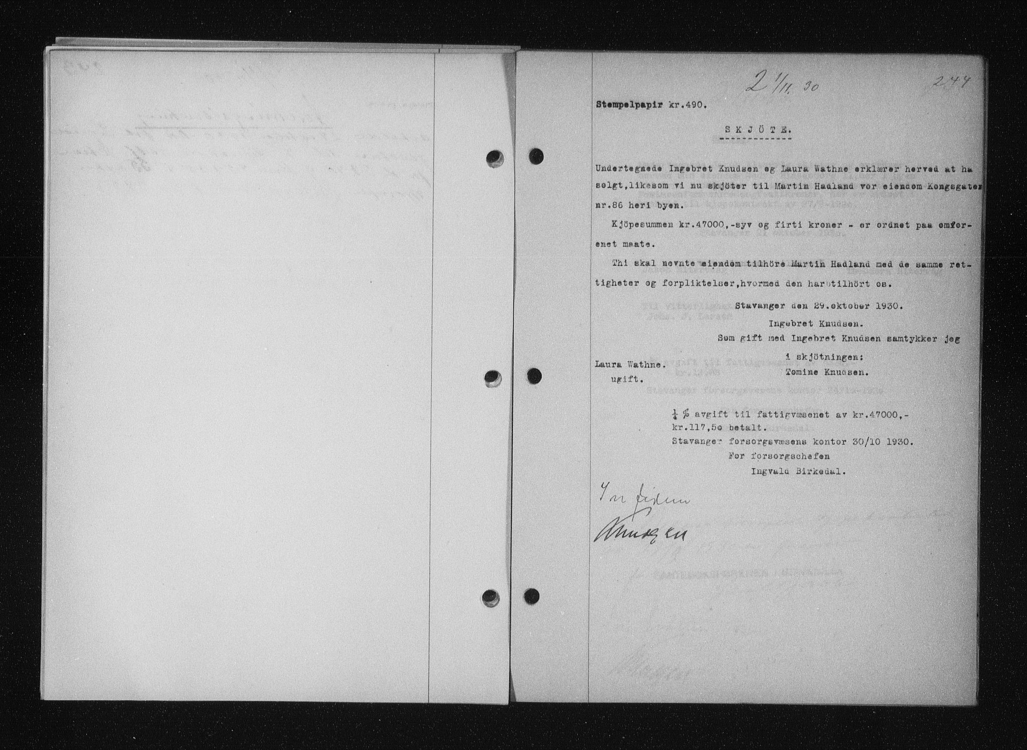 Stavanger byfogd, AV/SAST-A-101408/001/4/41/410/410BB/L0058: Mortgage book no. 48, 1930-1931, Deed date: 01.11.1930