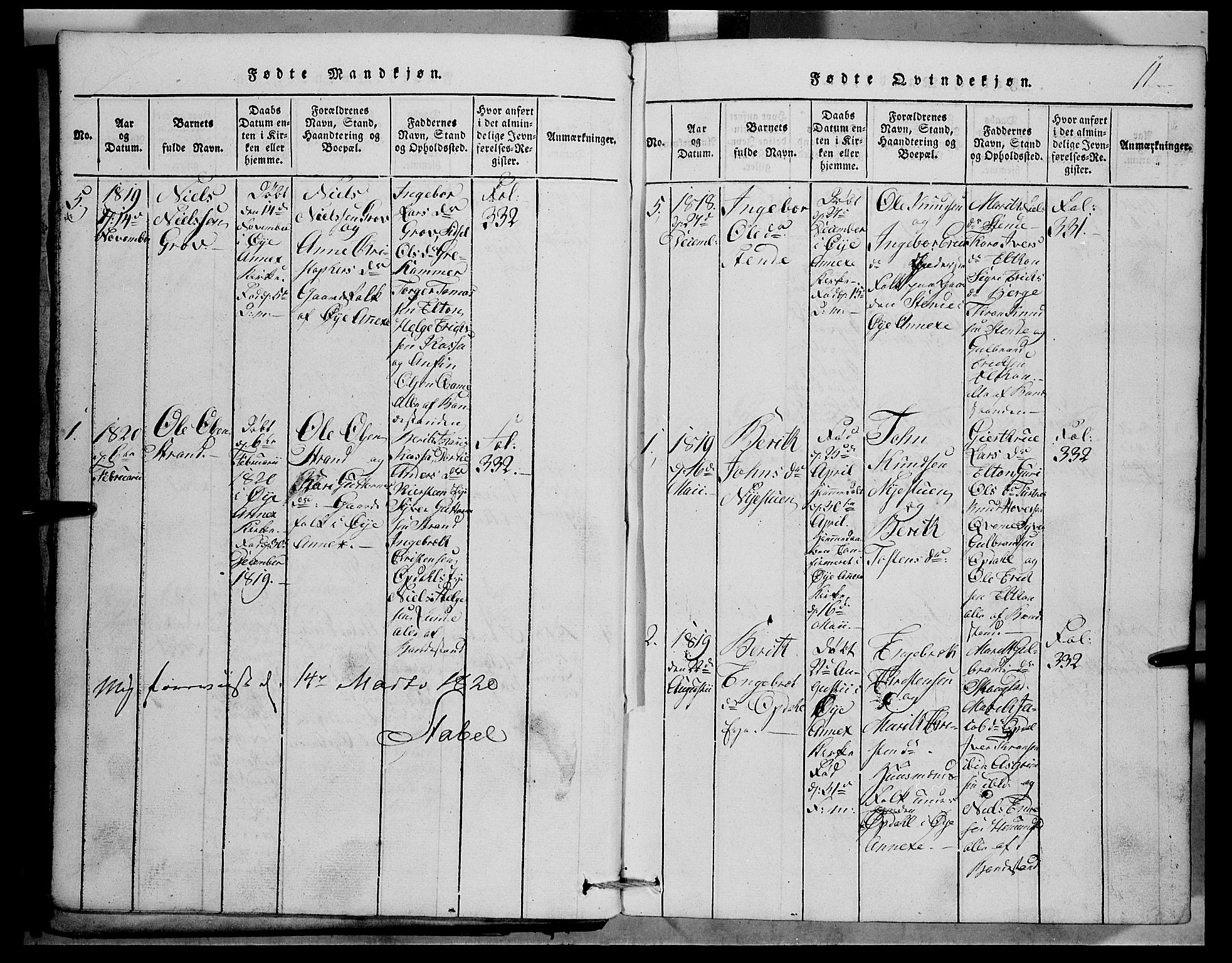 Vang prestekontor, Valdres, SAH/PREST-140/H/Hb/L0001: Parish register (copy) no. 1, 1814-1820, p. 11