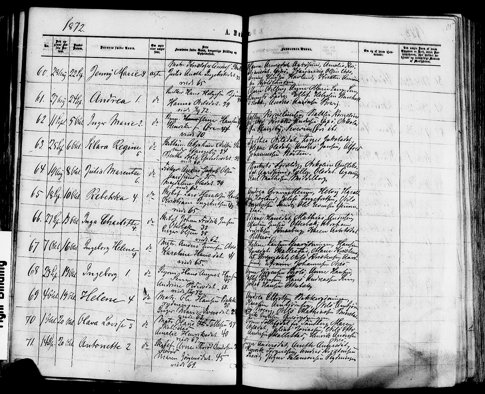 Nøtterøy kirkebøker, SAKO/A-354/F/Fa/L0007: Parish register (official) no. I 7, 1865-1877, p. 105