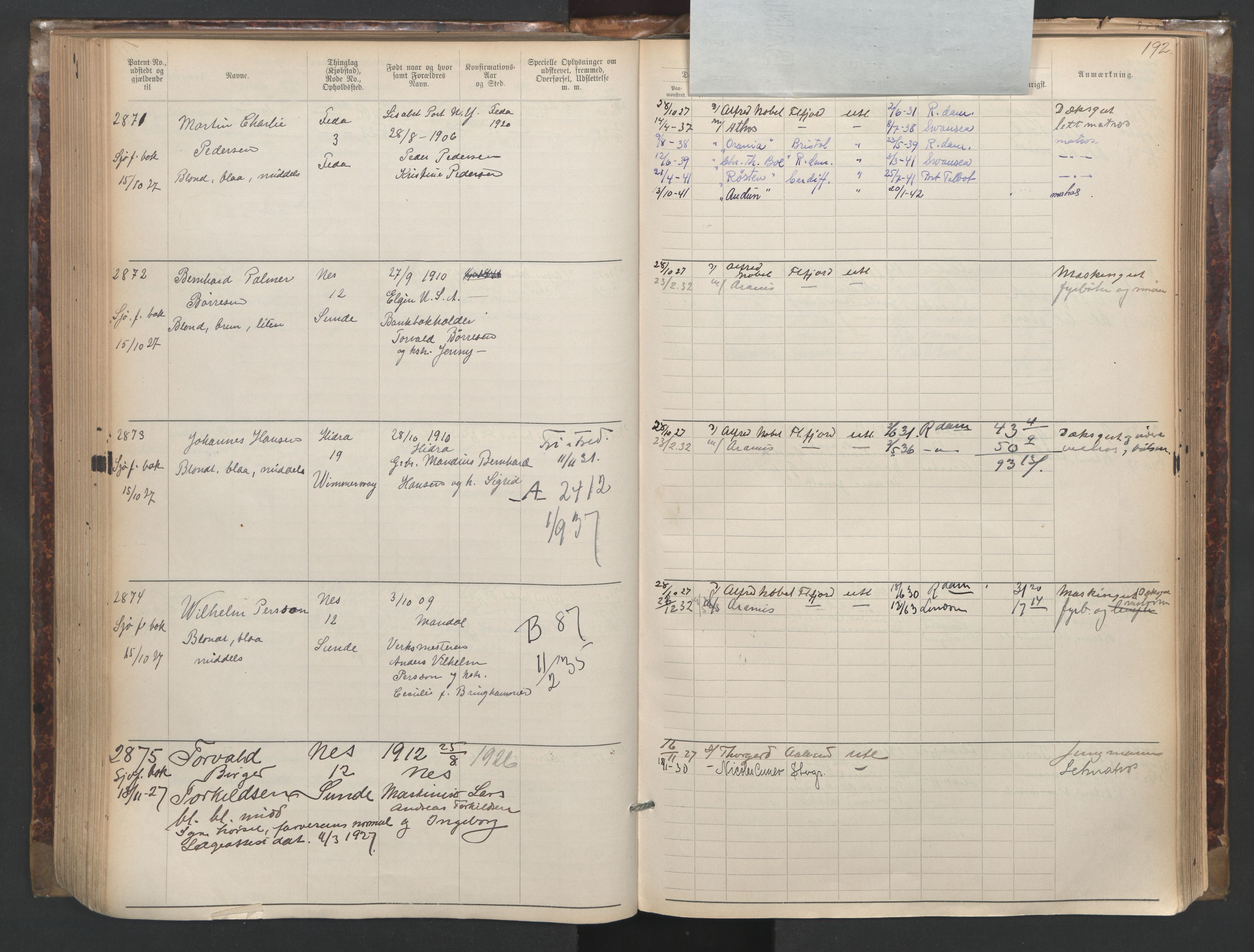 Flekkefjord mønstringskrets, AV/SAK-2031-0018/F/Fa/L0003: Annotasjonsrulle nr 1921-2963 med register, N-3, 1892-1948, p. 225