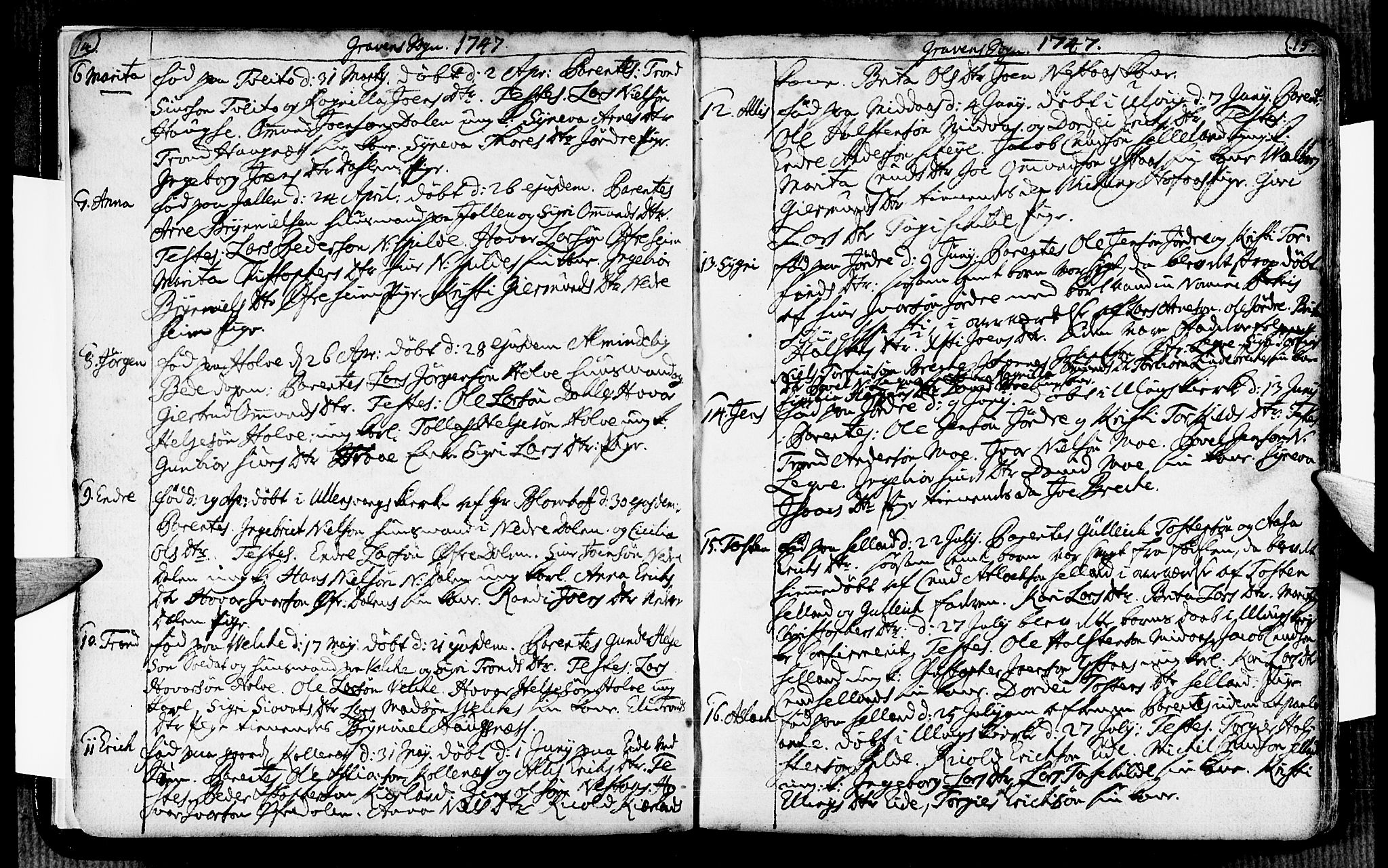 Ulvik sokneprestembete, SAB/A-78801/H/Haa: Parish register (official) no. A 6, 1743-1761, p. 14-15