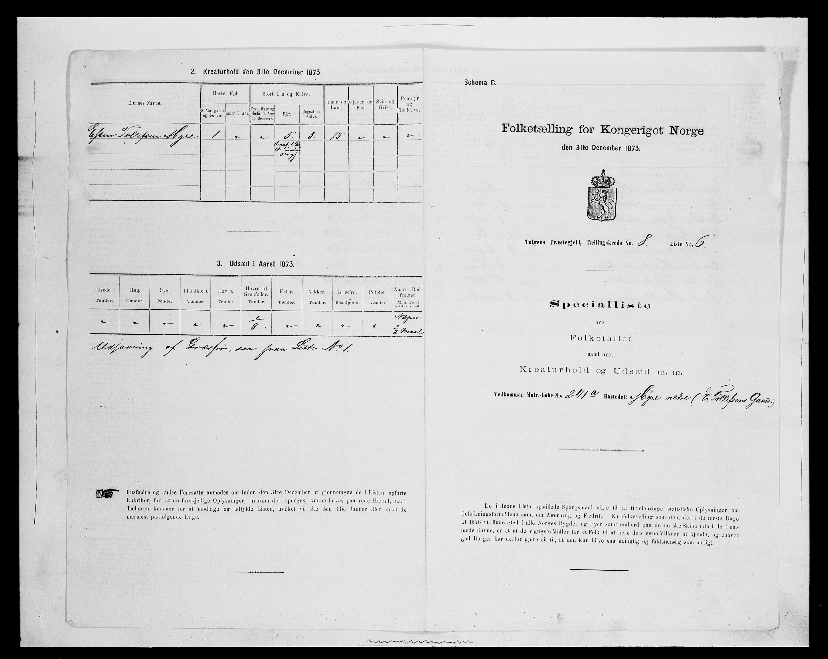 SAH, 1875 census for 0436P Tolga, 1875, p. 798