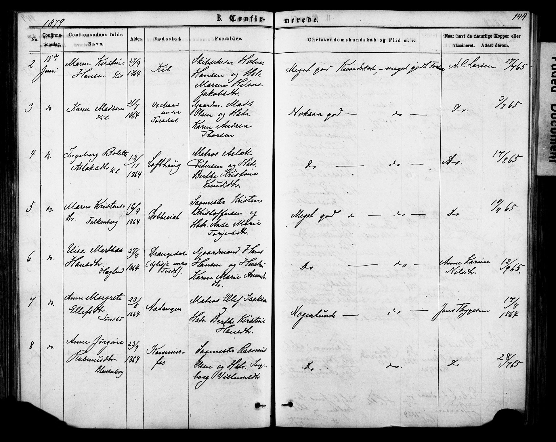 Sannidal kirkebøker, SAKO/A-296/F/Fa/L0014: Parish register (official) no. 14, 1874-1883, p. 144