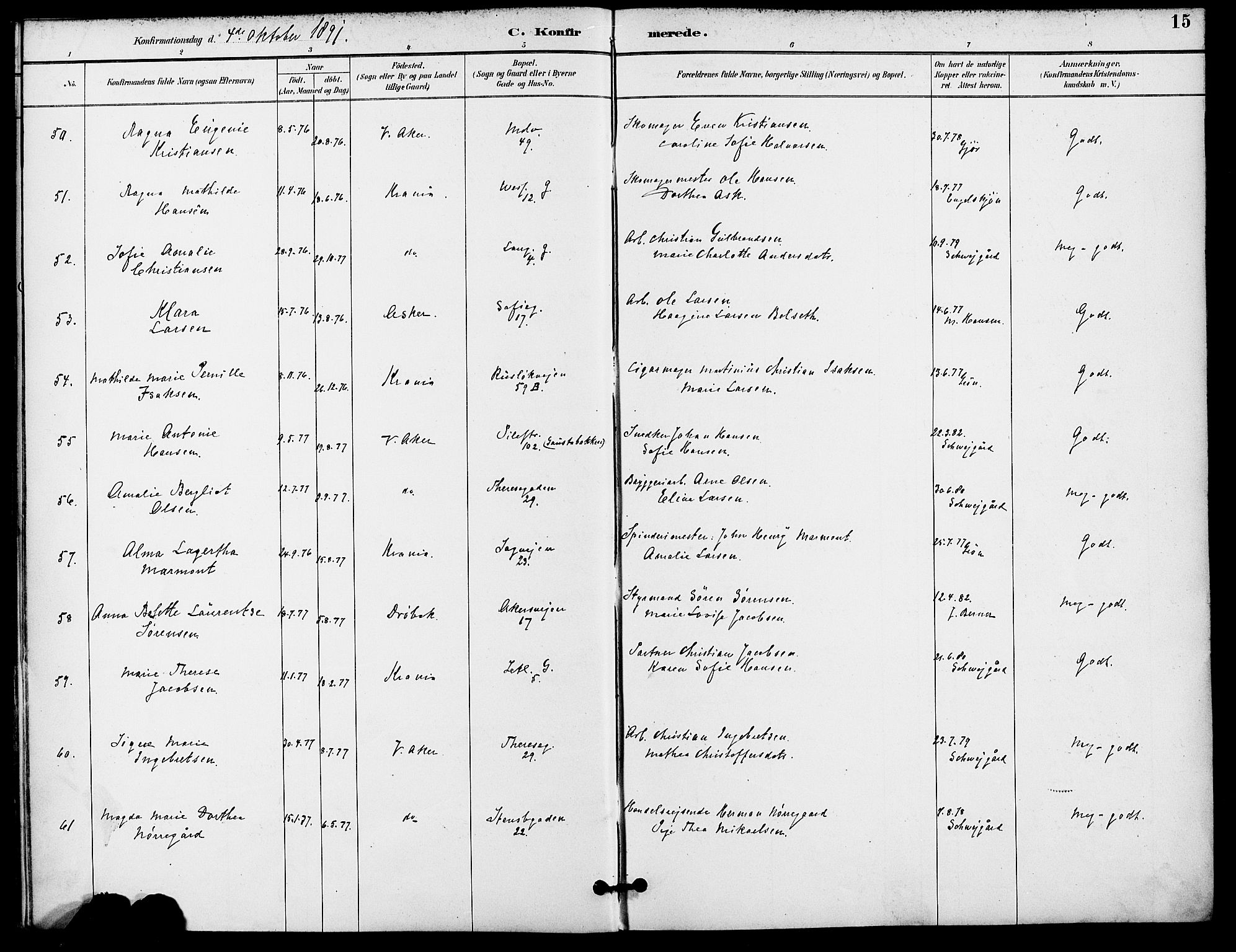 Gamle Aker prestekontor Kirkebøker, SAO/A-10617a/F/L0009: Parish register (official) no. 9, 1890-1898, p. 15