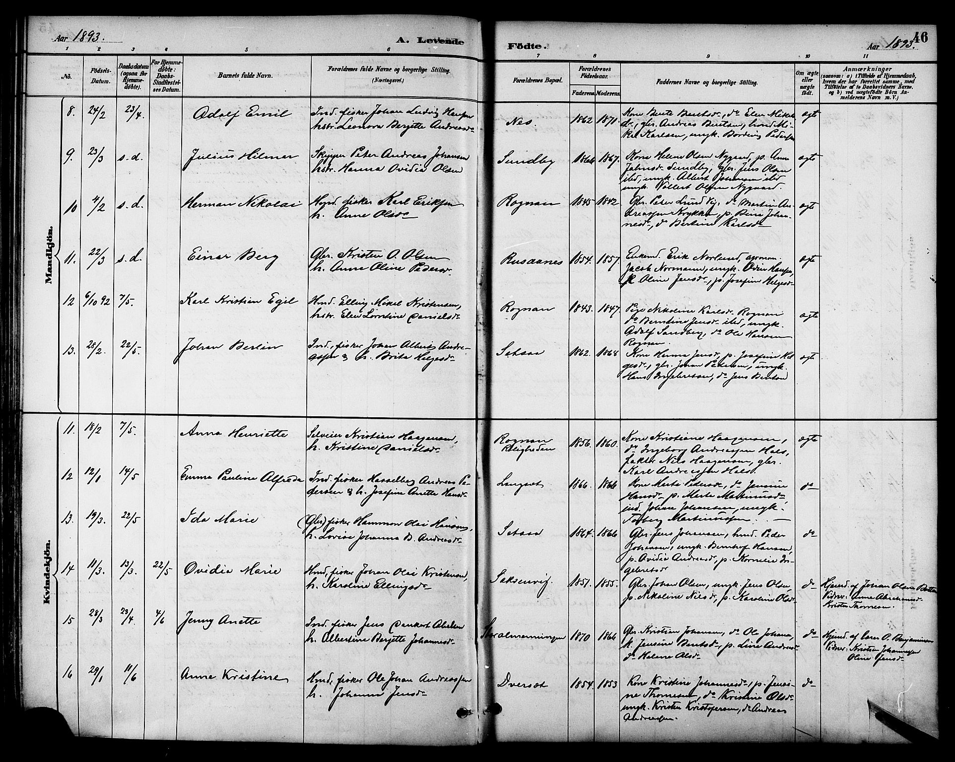 Ministerialprotokoller, klokkerbøker og fødselsregistre - Nordland, AV/SAT-A-1459/847/L0669: Parish register (official) no. 847A09, 1887-1901, p. 46