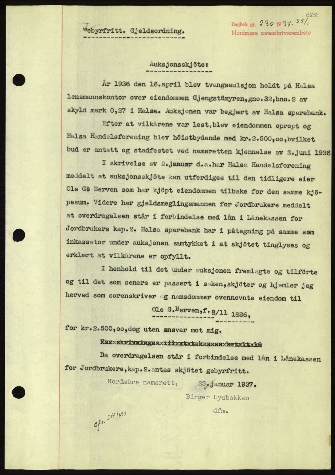 Nordmøre sorenskriveri, AV/SAT-A-4132/1/2/2Ca: Mortgage book no. A80, 1936-1937, Diary no: : 230/1937