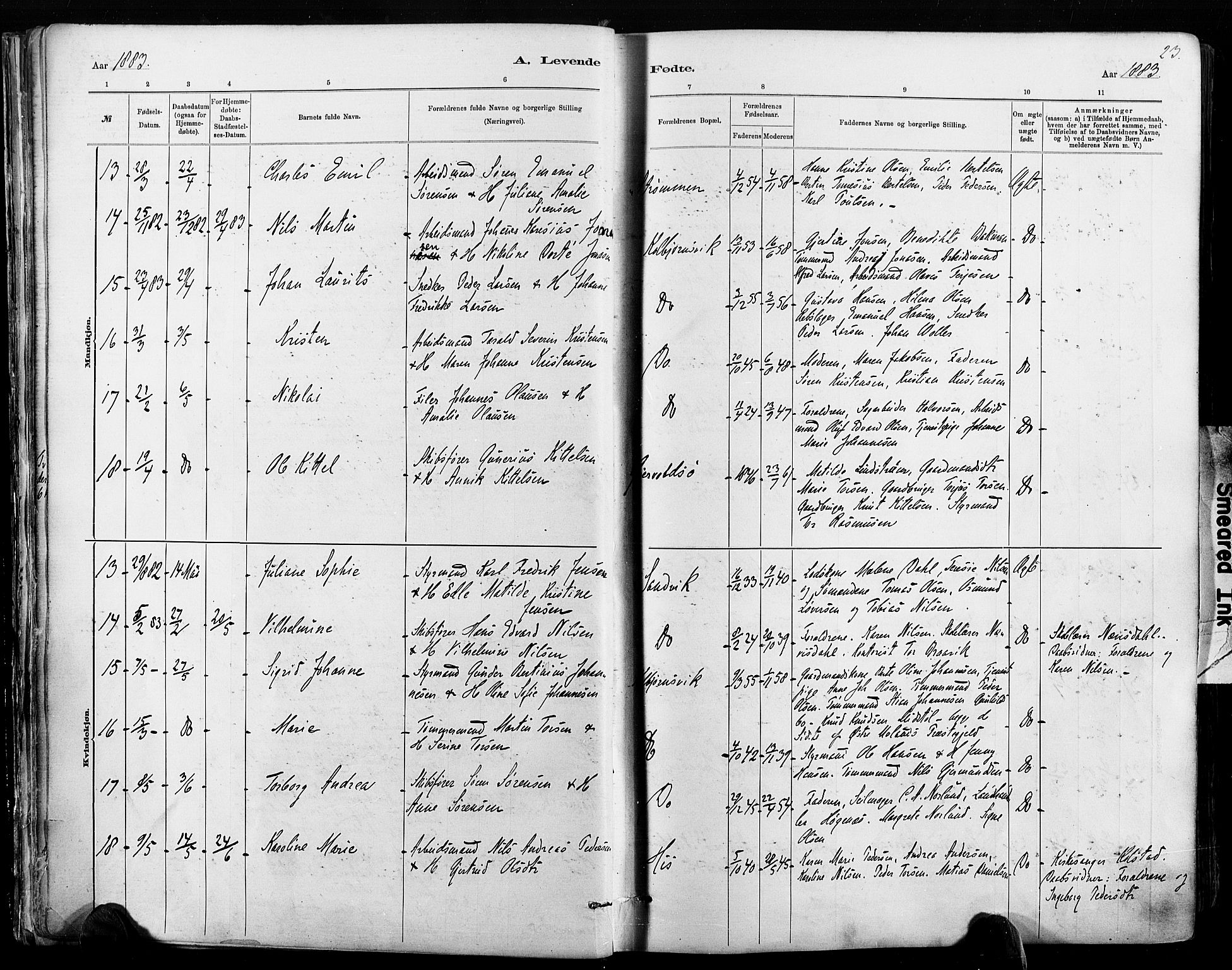 Hisøy sokneprestkontor, AV/SAK-1111-0020/F/Fa/L0003: Parish register (official) no. A 3, 1881-1894, p. 23