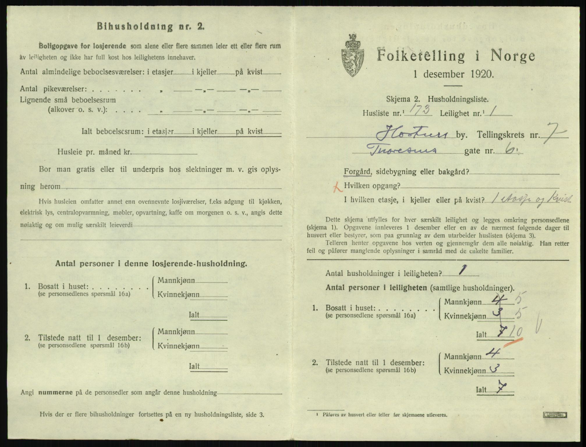 SAKO, 1920 census for Horten, 1920, p. 7845