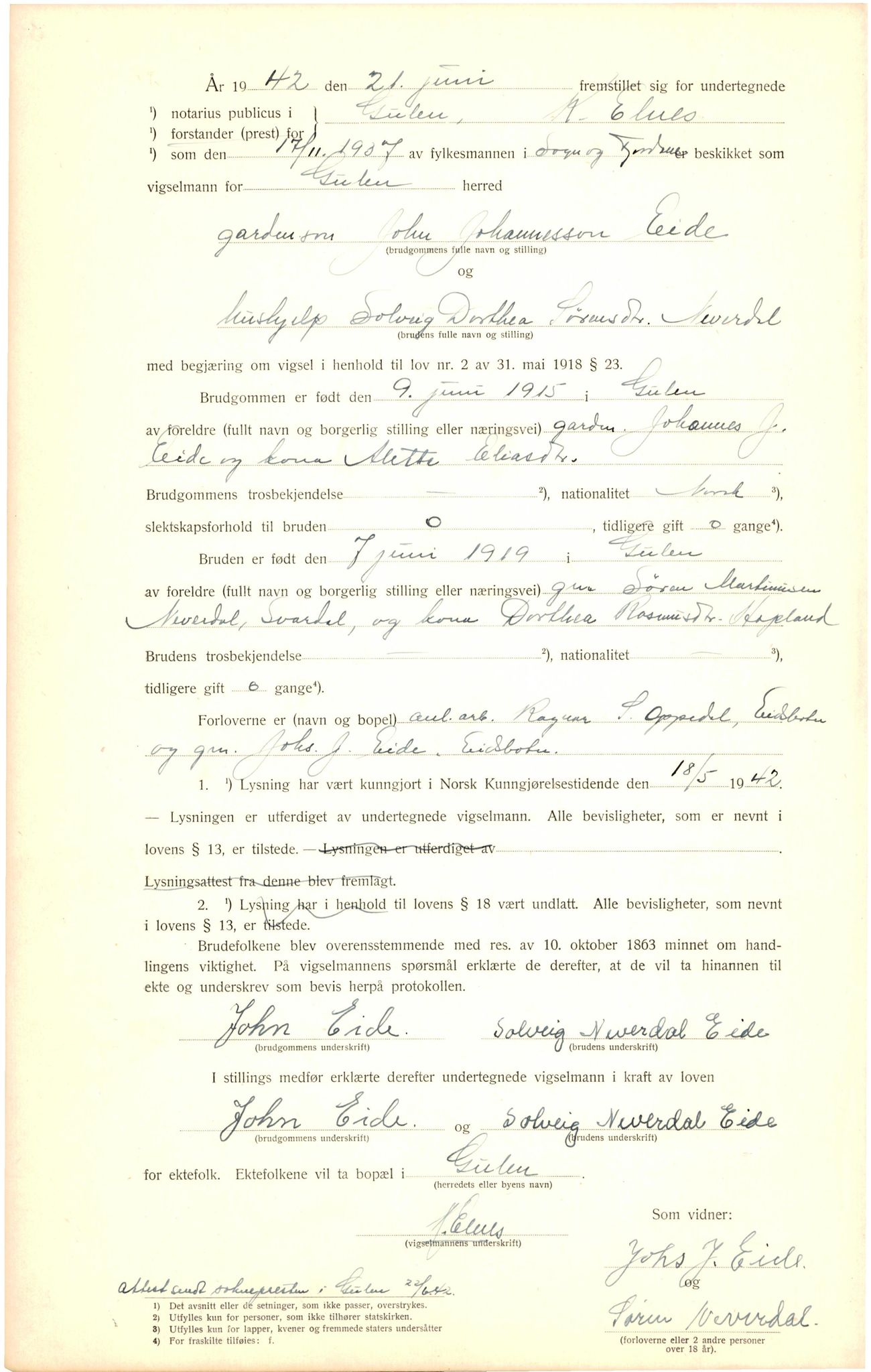 Ytre Sogn tingrett, AV/SAB-A-2601/1/M/Ma/L0002: Vigselsbok, 1942, p. 2b