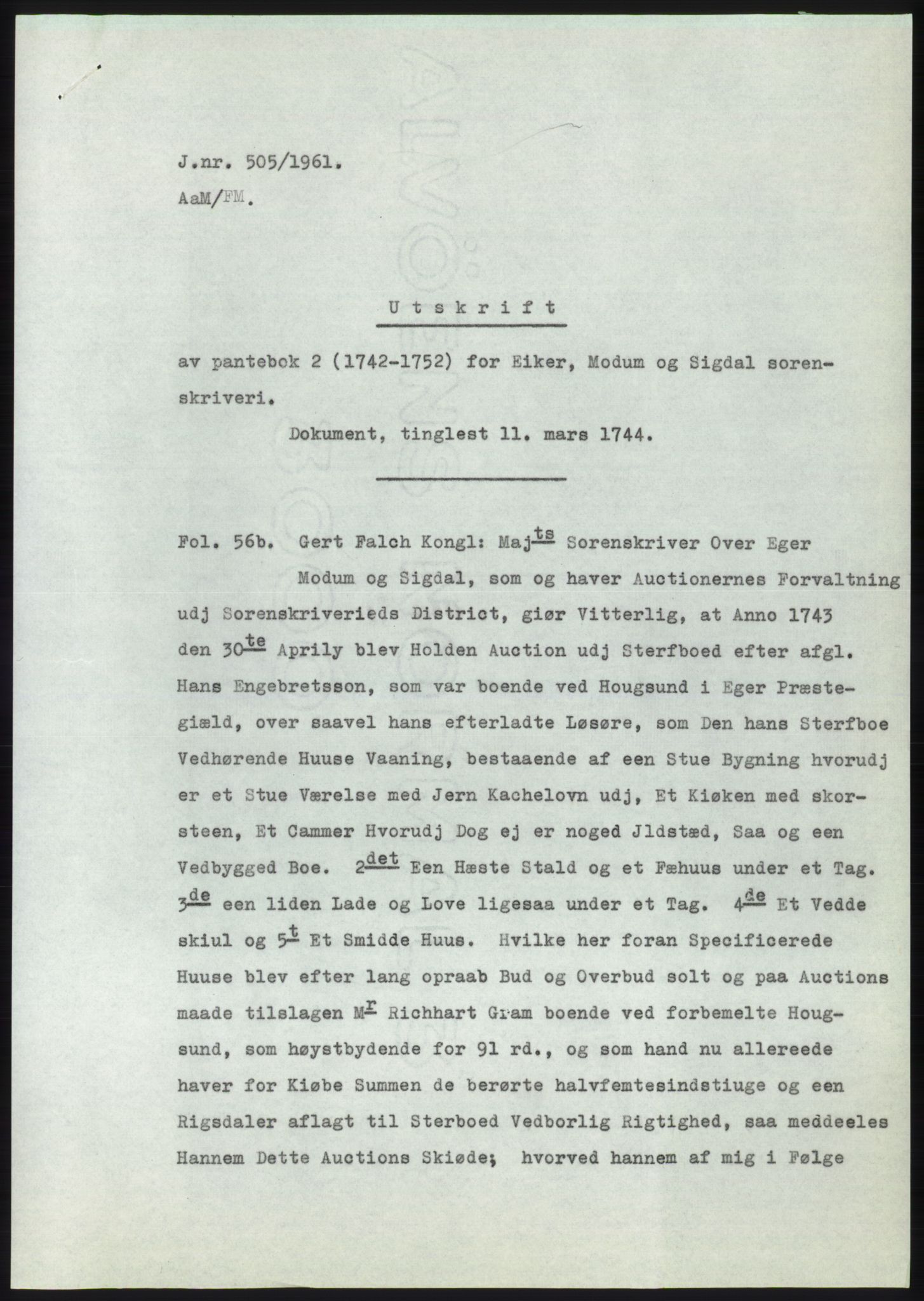 Statsarkivet i Kongsberg, SAKO/A-0001, 1961, p. 2
