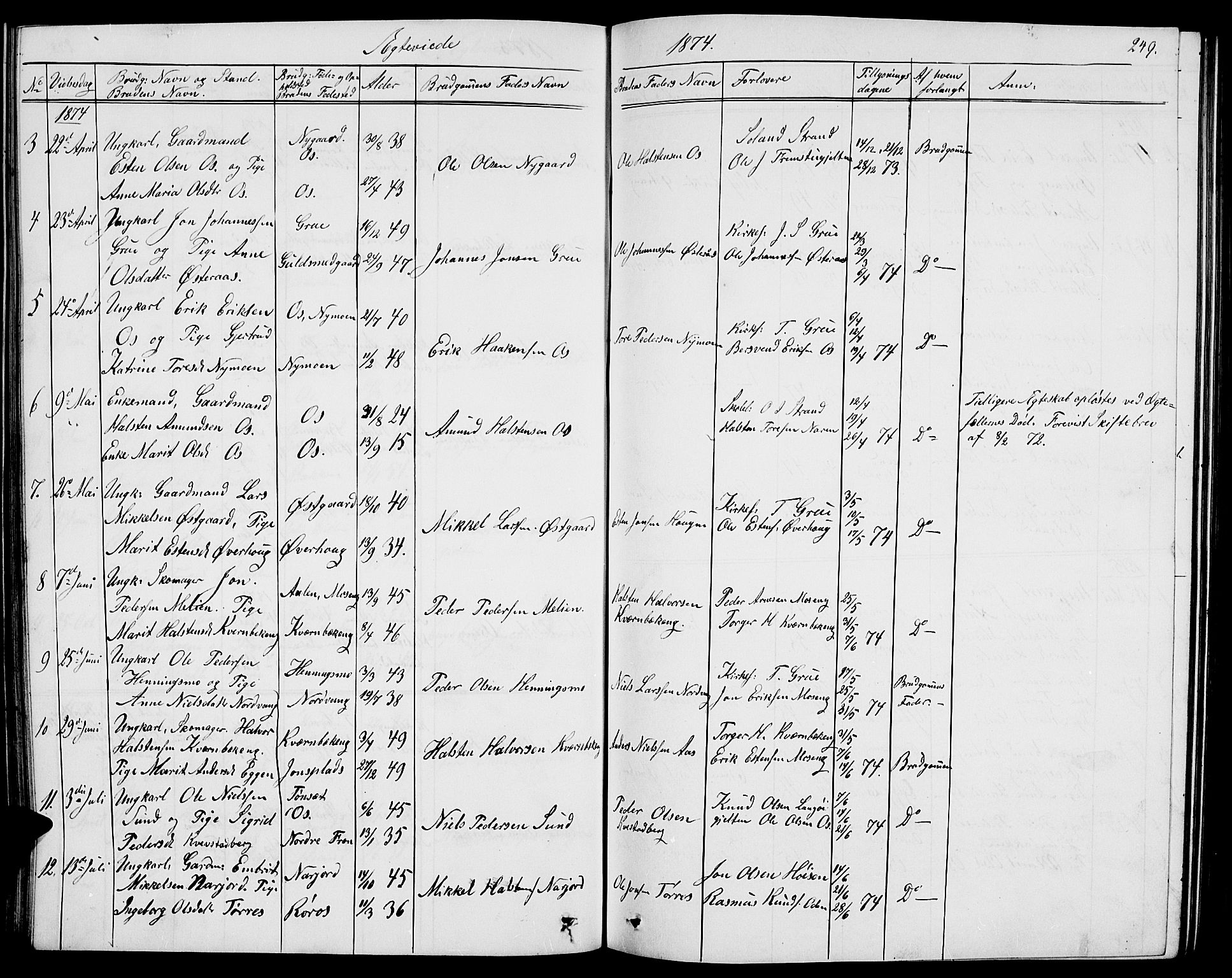 Tolga prestekontor, AV/SAH-PREST-062/L/L0004: Parish register (copy) no. 4, 1845-1887, p. 249