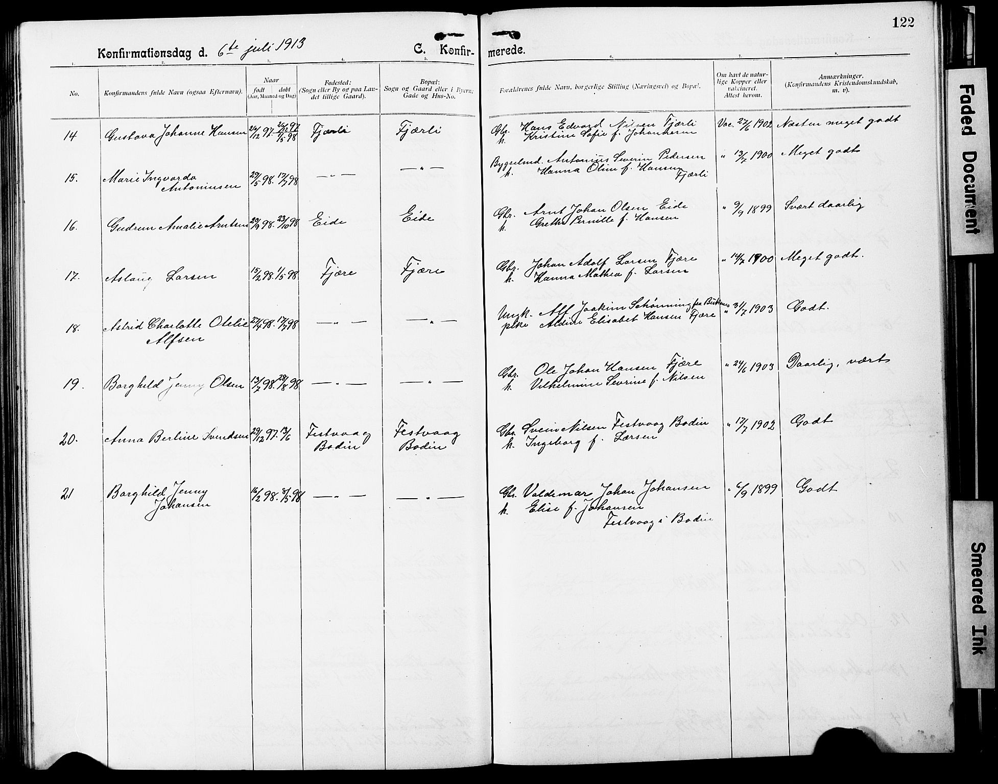 Ministerialprotokoller, klokkerbøker og fødselsregistre - Nordland, SAT/A-1459/803/L0077: Parish register (copy) no. 803C04, 1897-1930, p. 122