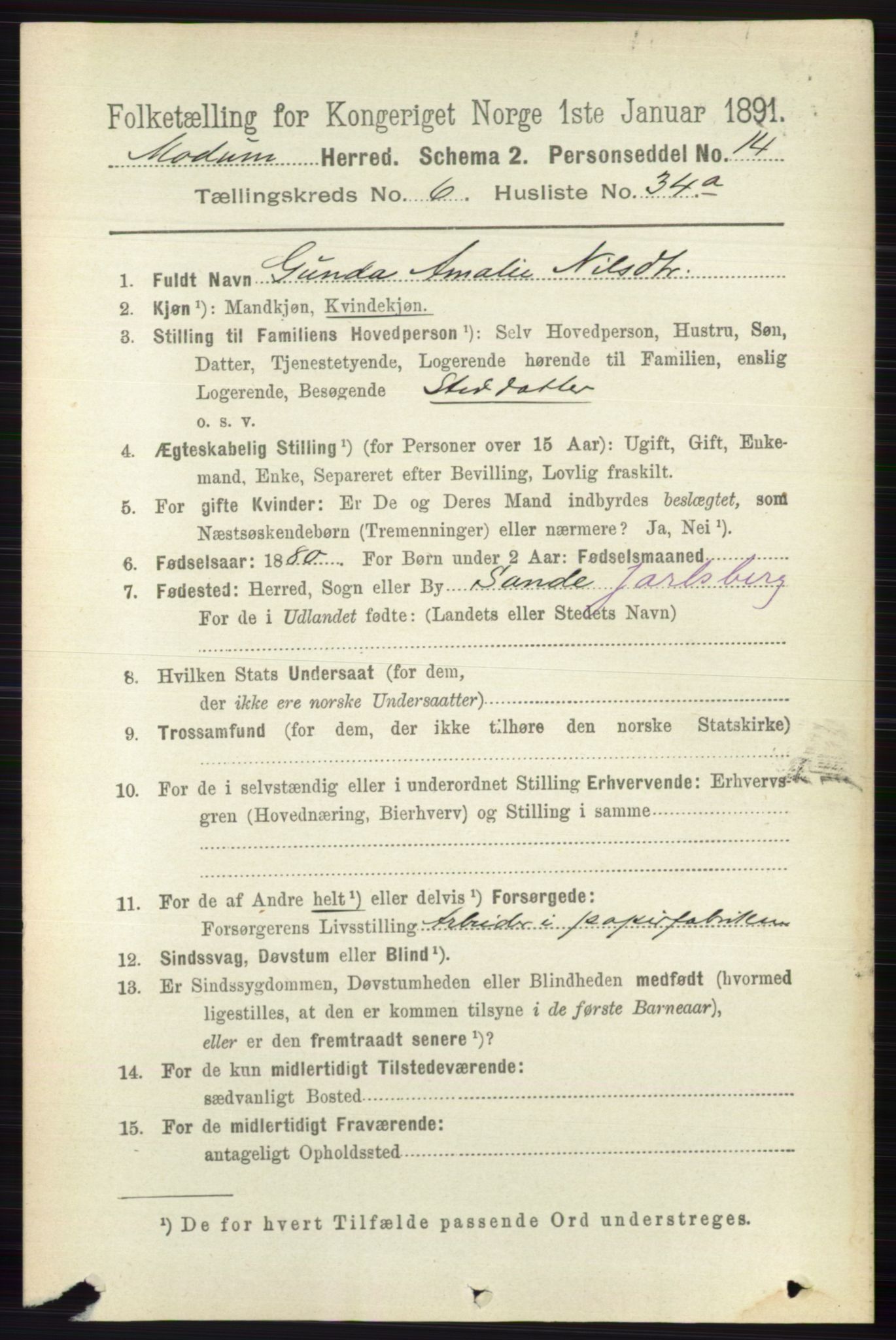 RA, 1891 census for 0623 Modum, 1891, p. 2476