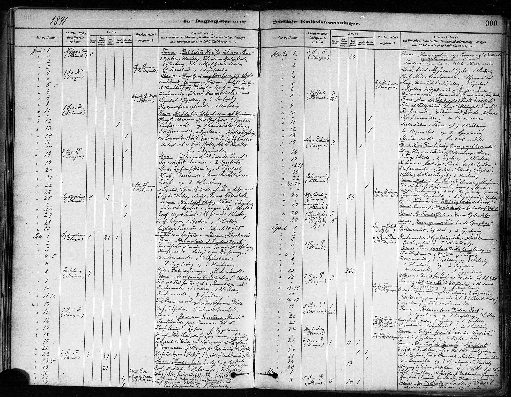 Strømsø kirkebøker, AV/SAKO-A-246/F/Fa/L0022: Parish register (official) no. I 22, 1879-1899, p. 309