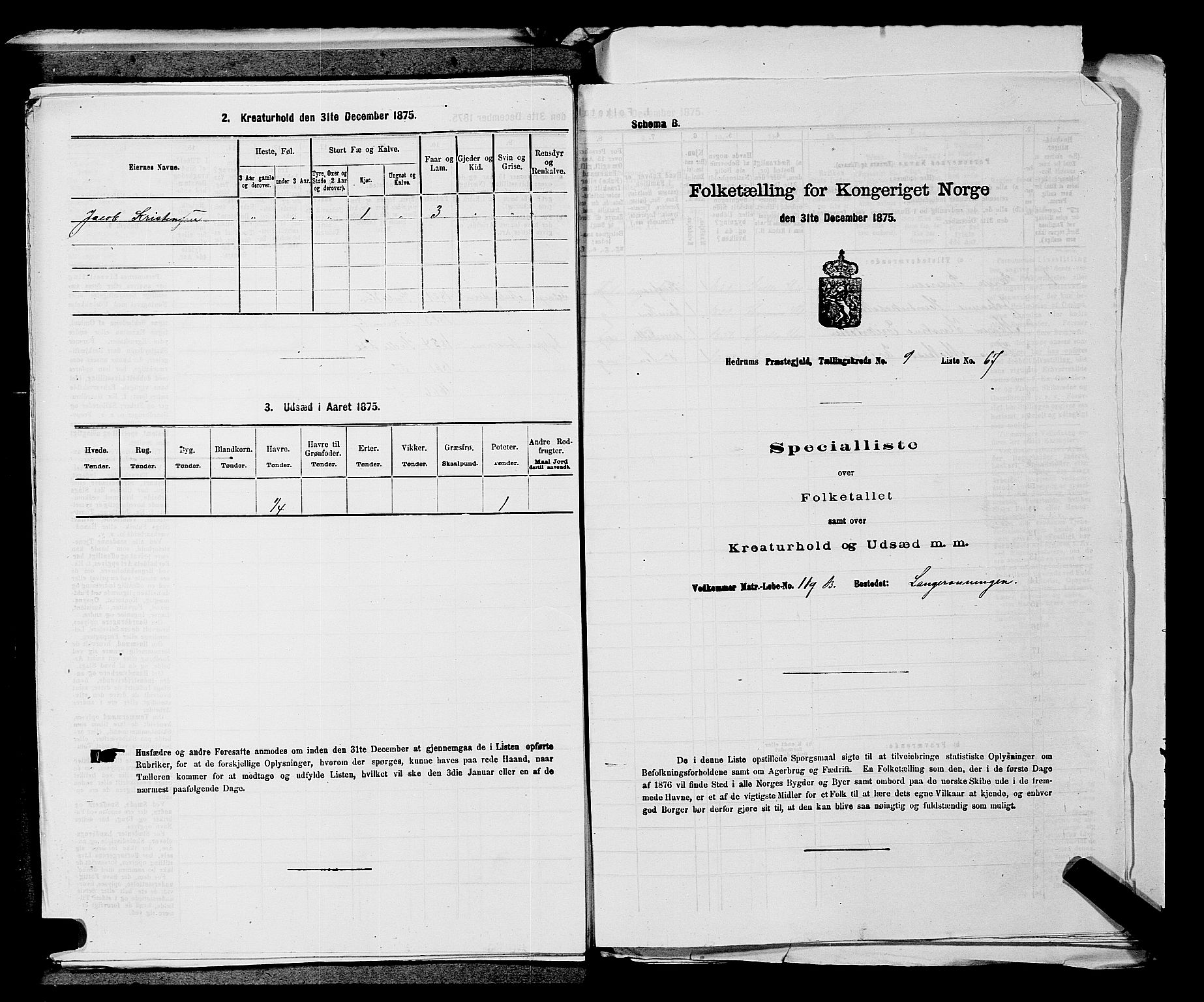 SAKO, 1875 census for 0727P Hedrum, 1875, p. 976