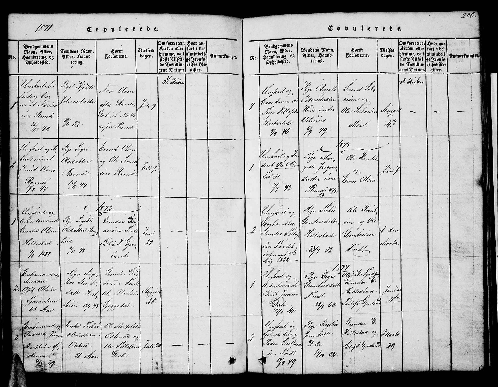 Åmli sokneprestkontor, AV/SAK-1111-0050/F/Fb/Fbb/L0001: Parish register (copy) no. B 1, 1816-1889, p. 206