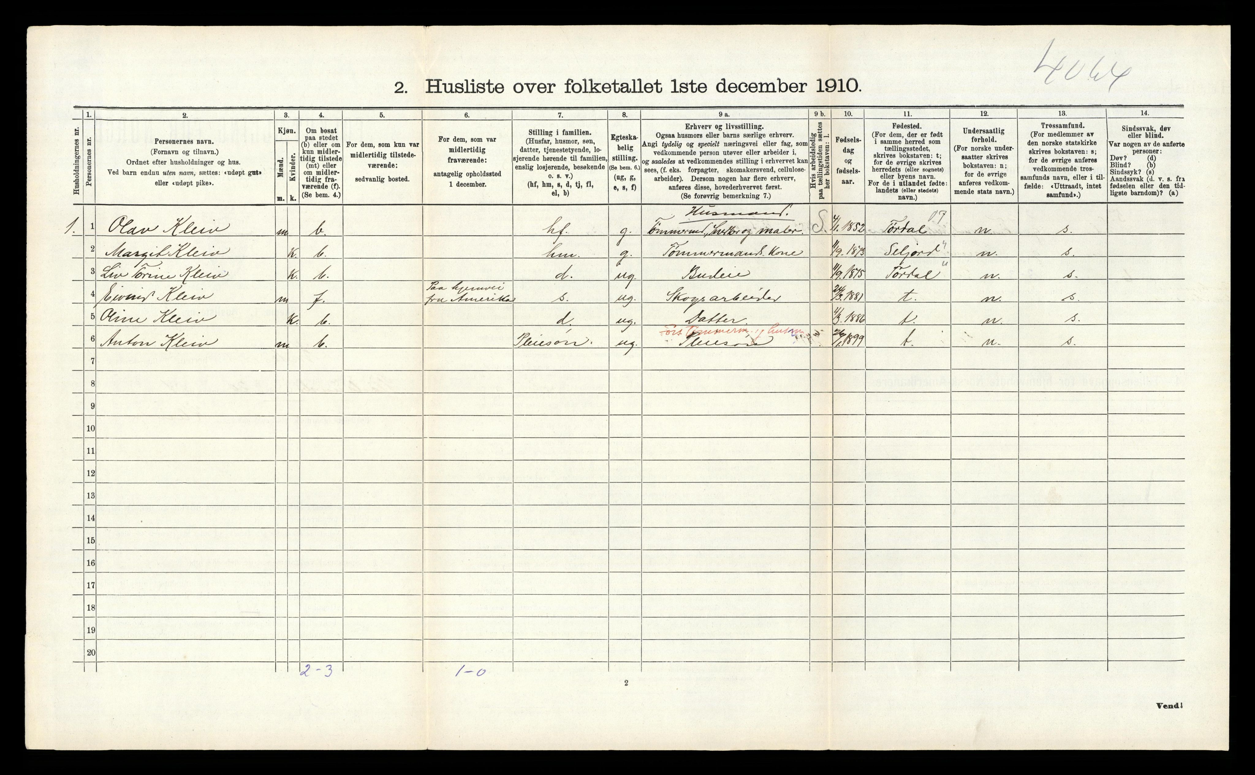 RA, 1910 census for Kviteseid, 1910, p. 341