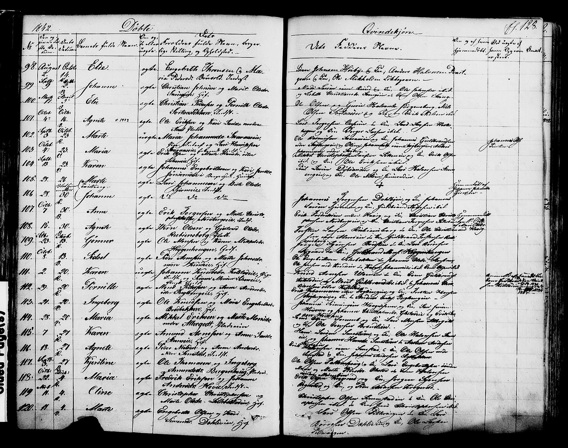 Ringsaker prestekontor, SAH/PREST-014/K/Ka/L0008: Parish register (official) no. 8, 1837-1850, p. 128