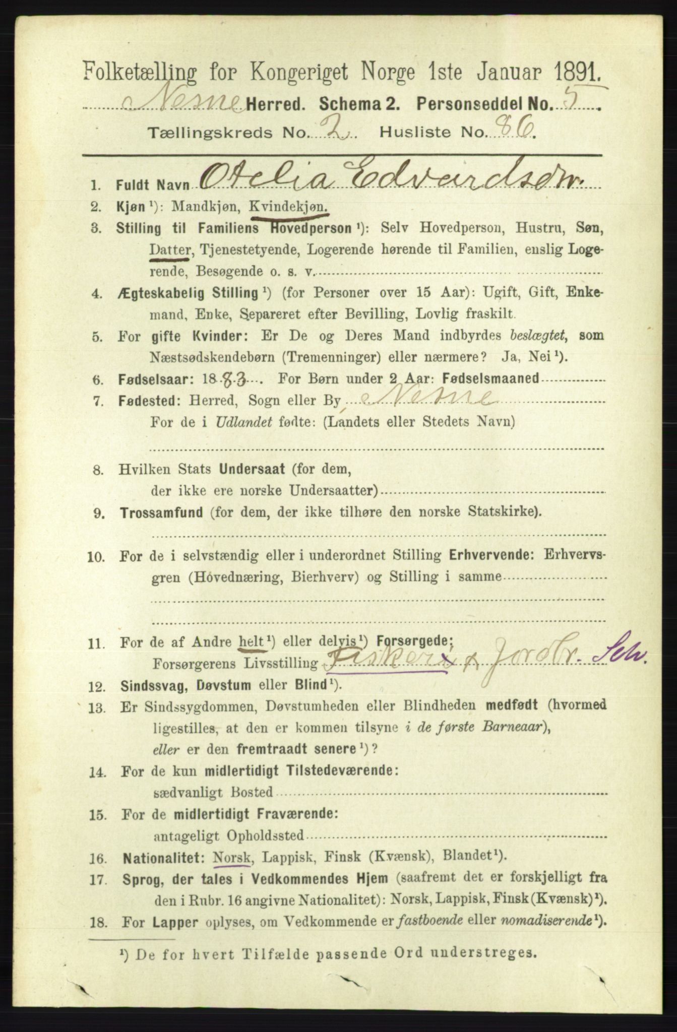 RA, 1891 census for 1828 Nesna, 1891, p. 1397