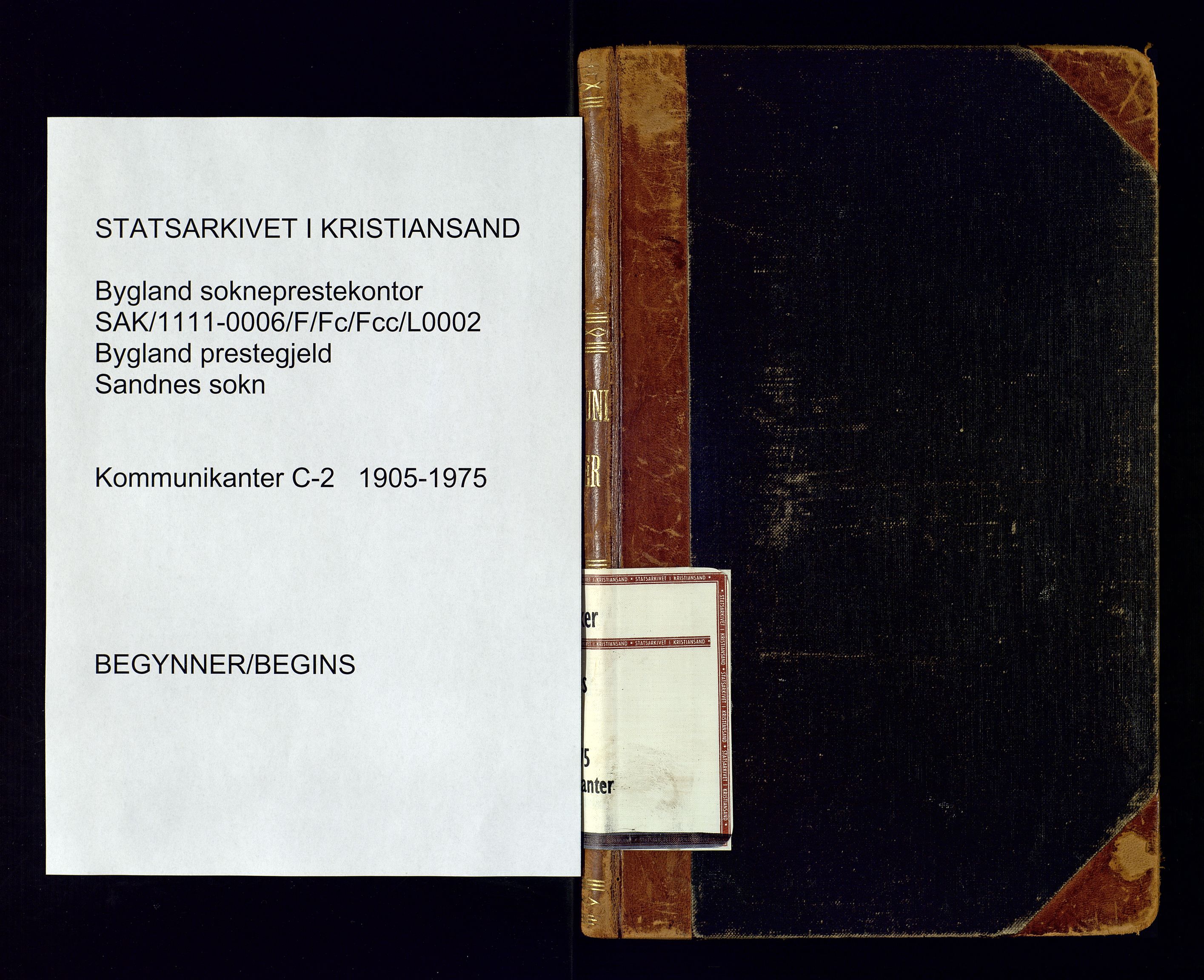 Bygland sokneprestkontor, SAK/1111-0006/F/Fc/Fcc/L0002: Communicants register no. C-2, 1905-1975