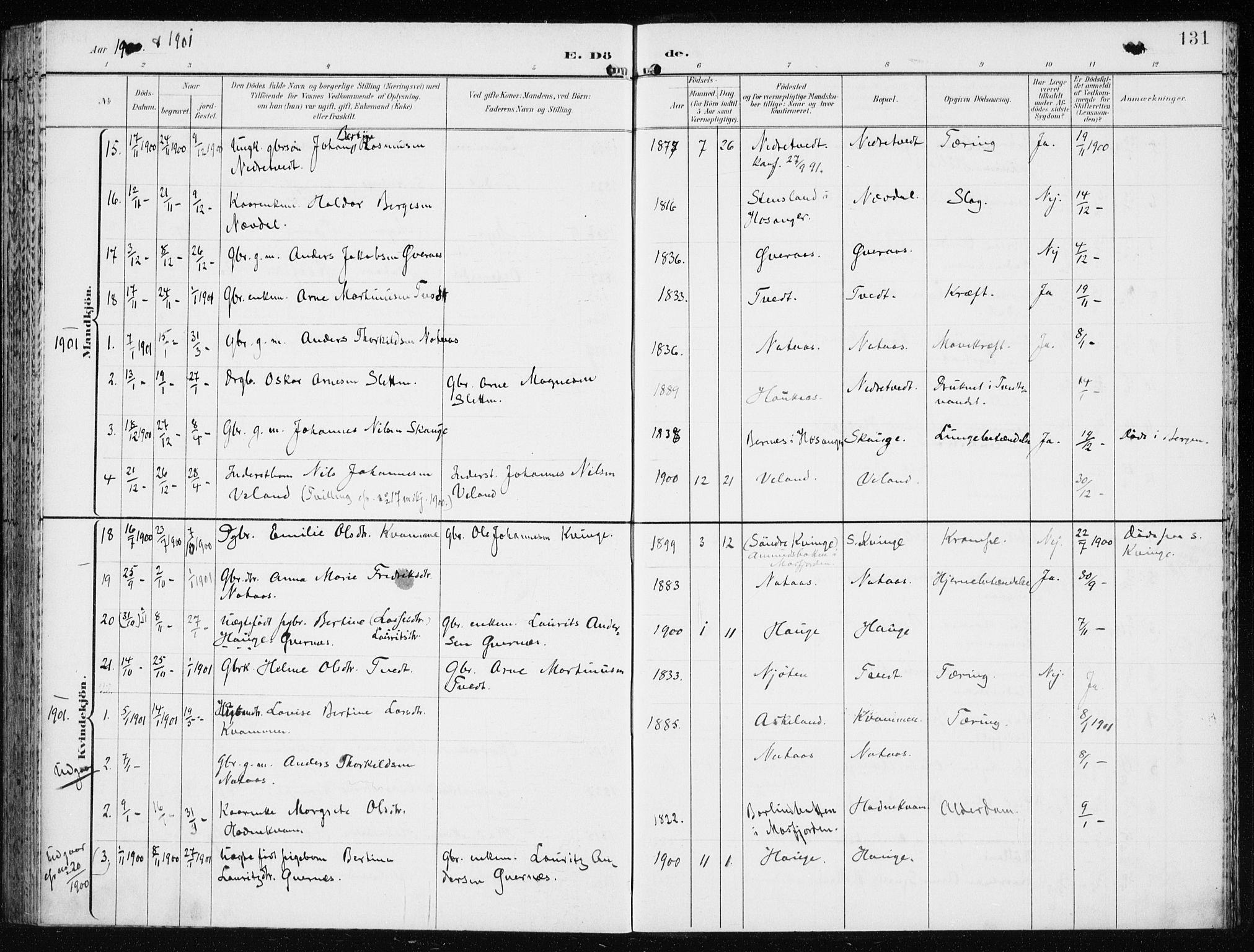 Lindås Sokneprestembete, AV/SAB-A-76701/H/Haa/Haaf/L0002: Parish register (official) no. F  2, 1897-1909, p. 131