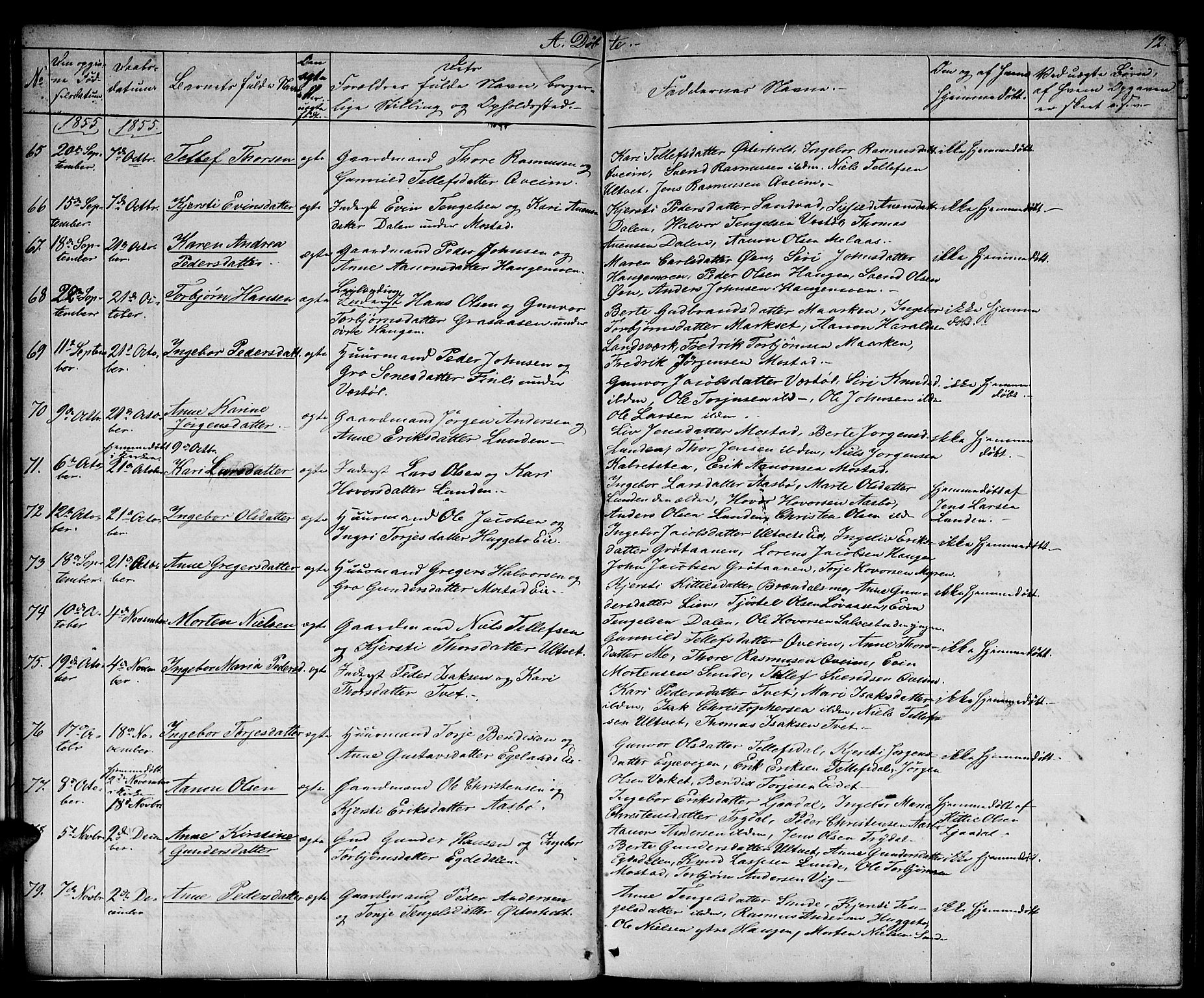Gjerstad sokneprestkontor, SAK/1111-0014/F/Fb/Fba/L0005: Parish register (copy) no. B 5, 1853-1867, p. 12