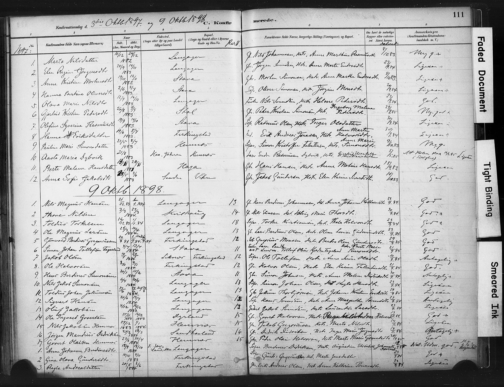 Skudenes sokneprestkontor, AV/SAST-A -101849/H/Ha/Haa/L0010: Parish register (official) no. A 7, 1882-1912, p. 111