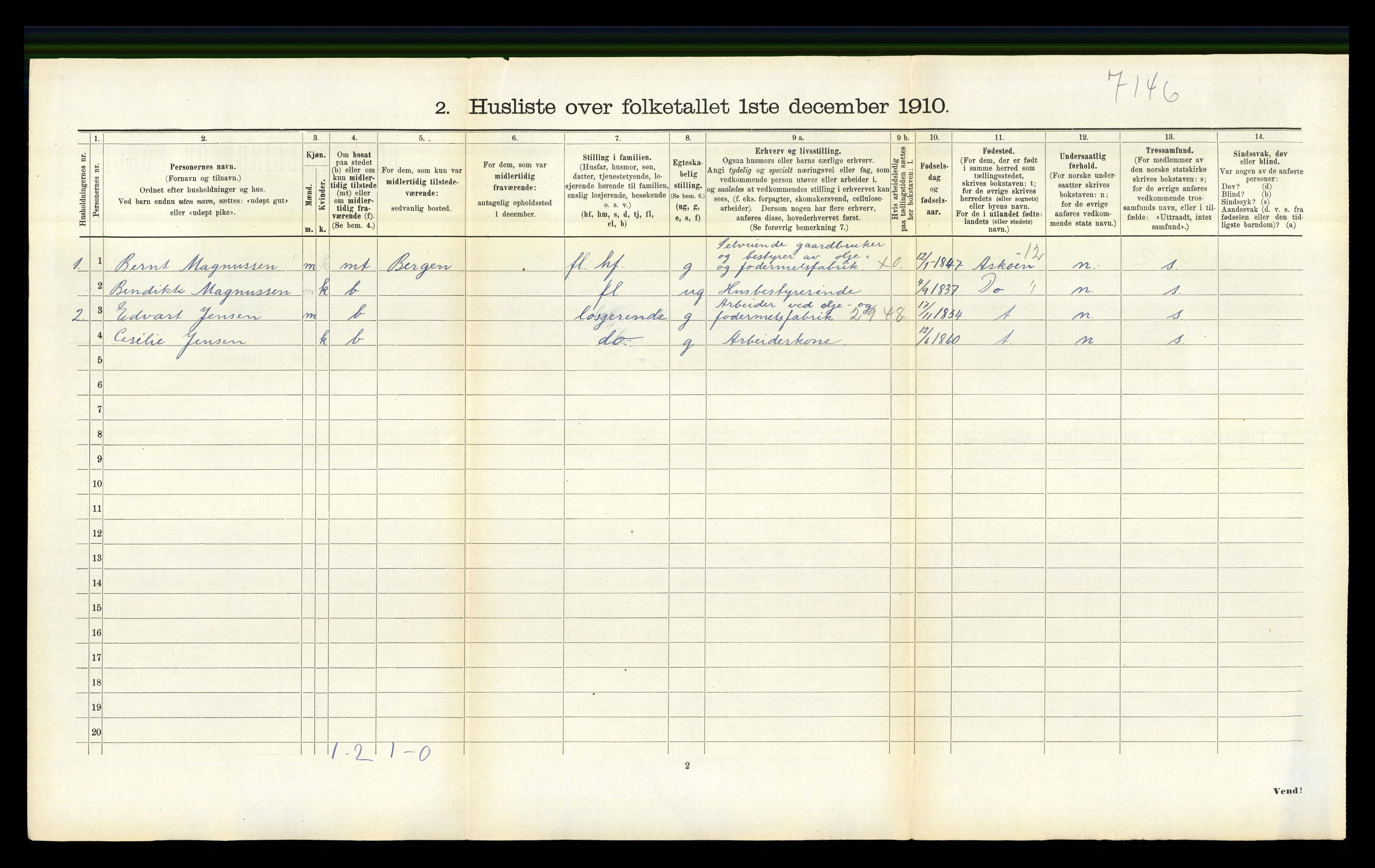 RA, 1910 census for Fjell, 1910, p. 870