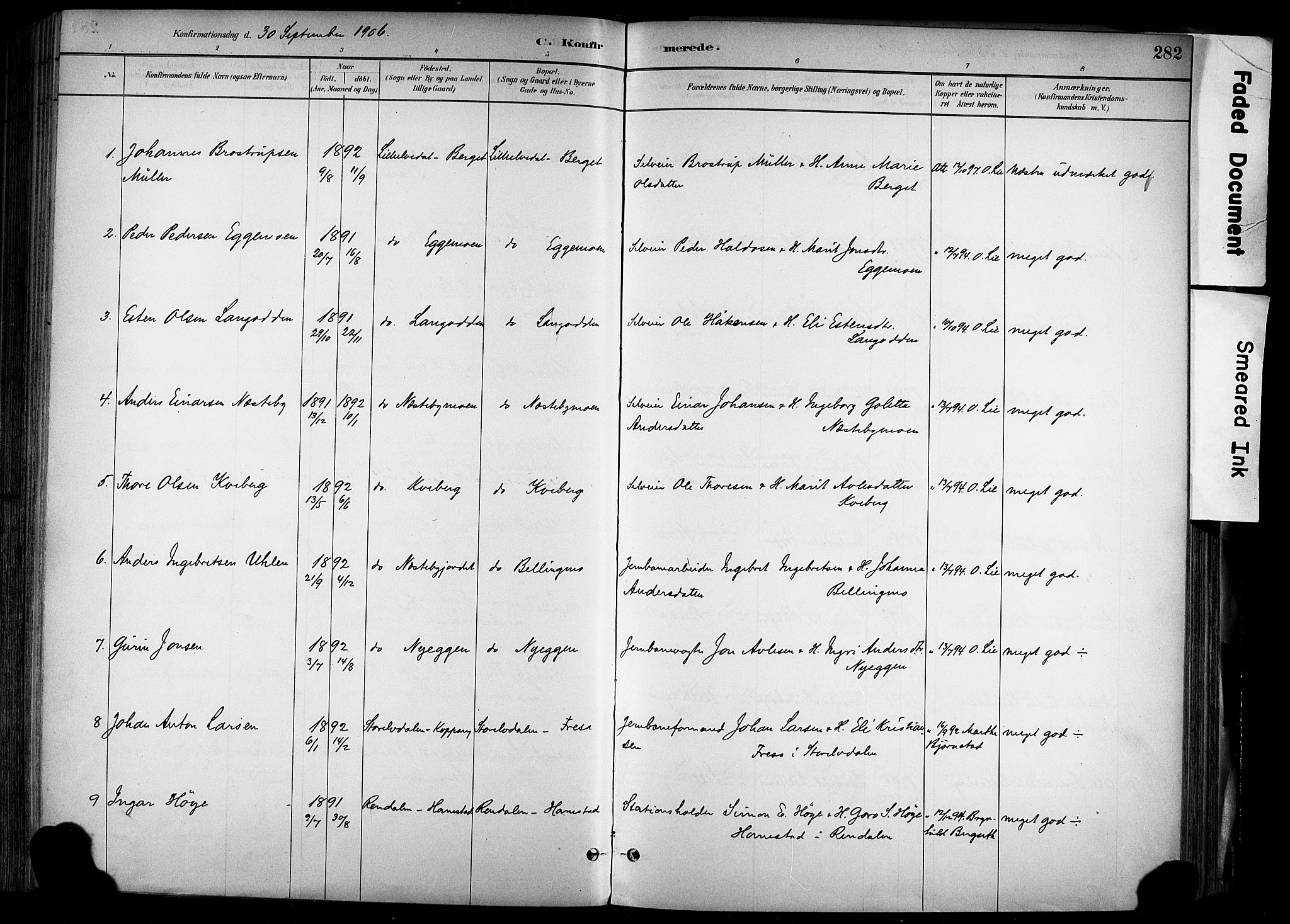 Alvdal prestekontor, SAH/PREST-060/H/Ha/Haa/L0002: Parish register (official) no. 2, 1883-1906, p. 282